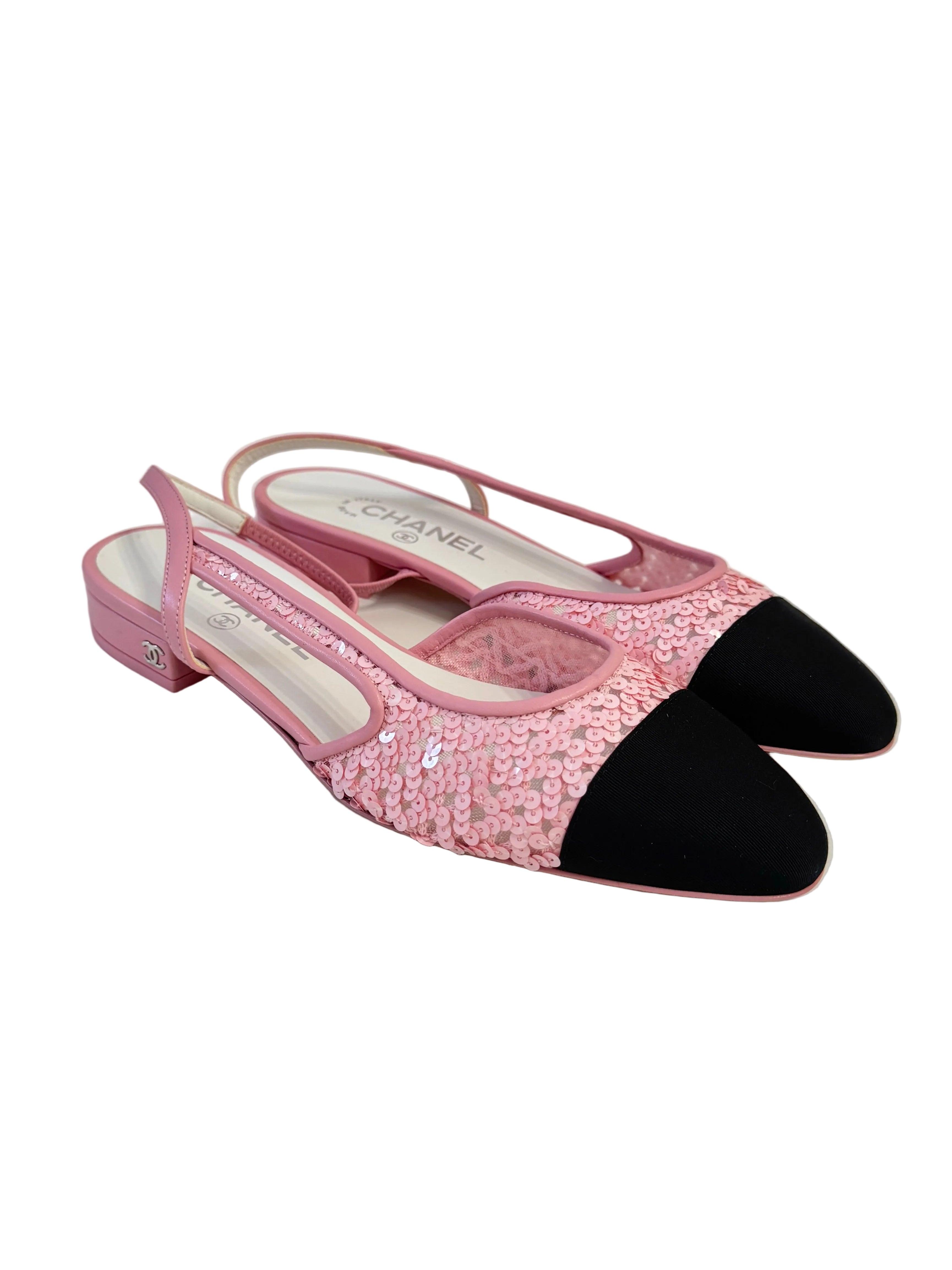 Chanel Pink Sequins Slingback Flats