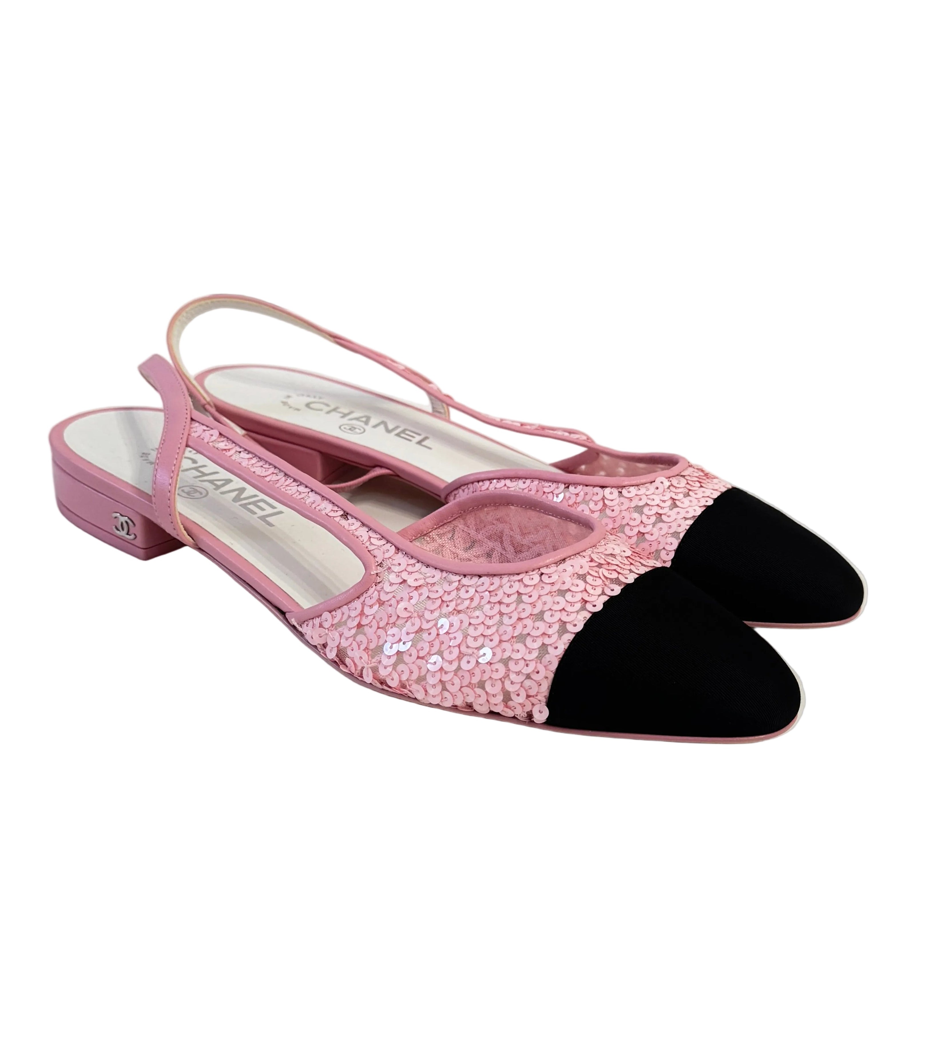 Chanel Pink Sequins Slingback Flats