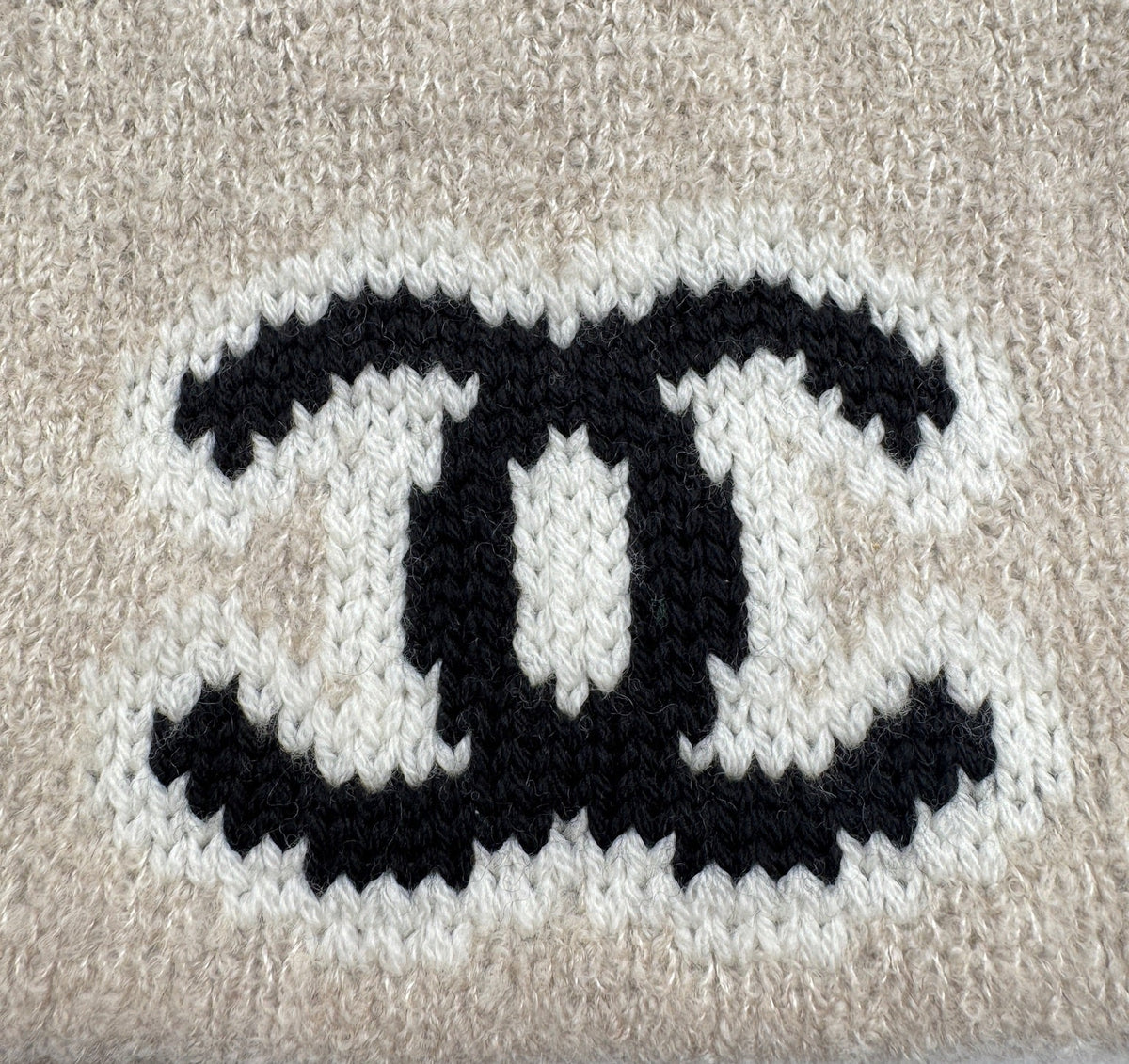 Chanel Beige Beanie with Black CC Logo