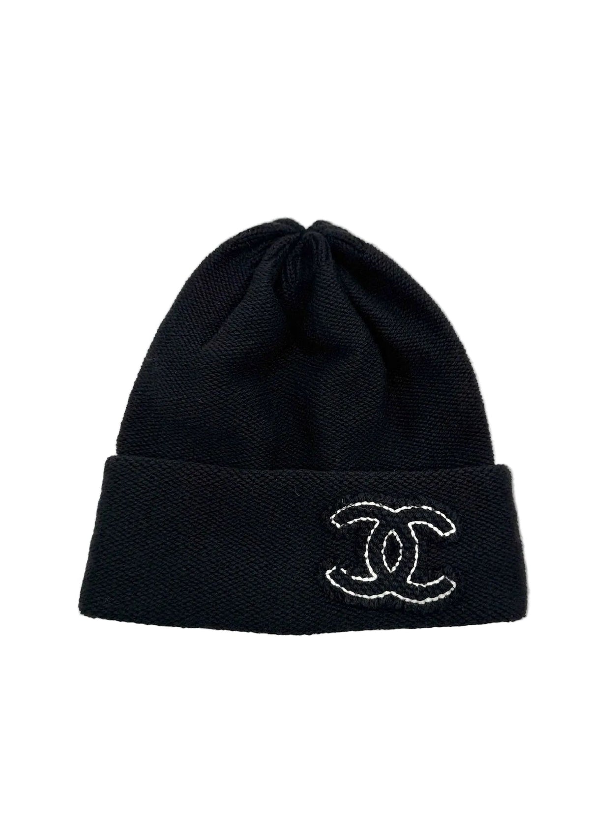 Chanel Black Beanie with White CC Logo