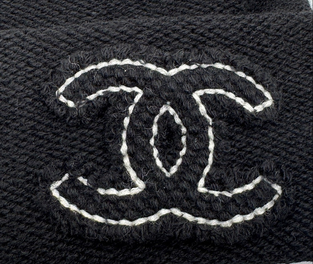 Chanel Black Beanie with White CC Logo