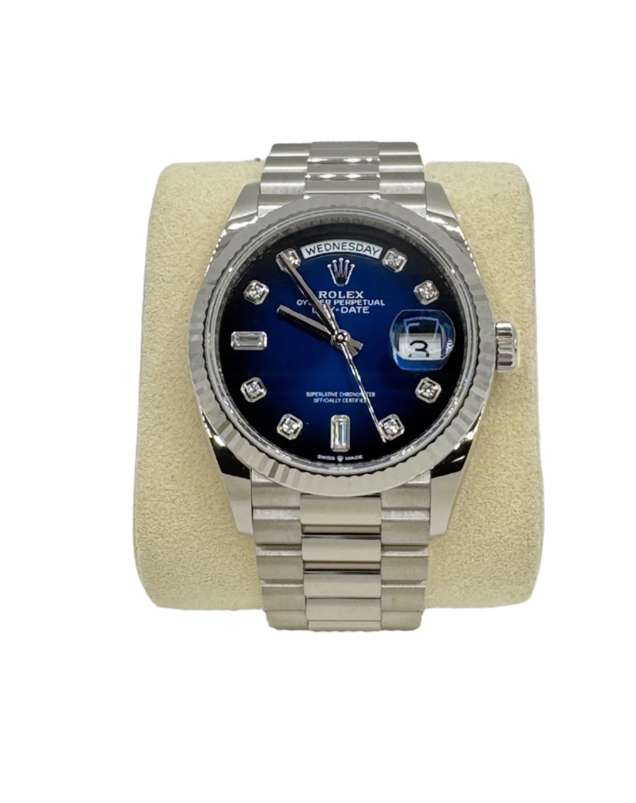 Rolex 36MM Day Date White Gold and Blue Ombre Dial with Diamonds