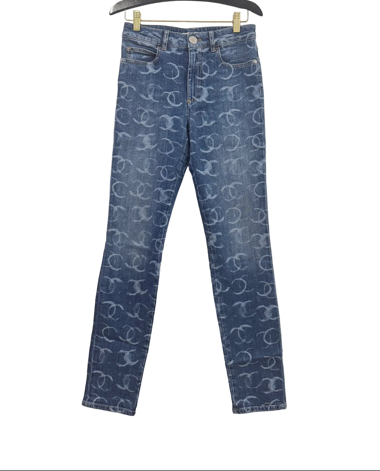Chanel Blue Denim Skinny Jeans With CC Logos