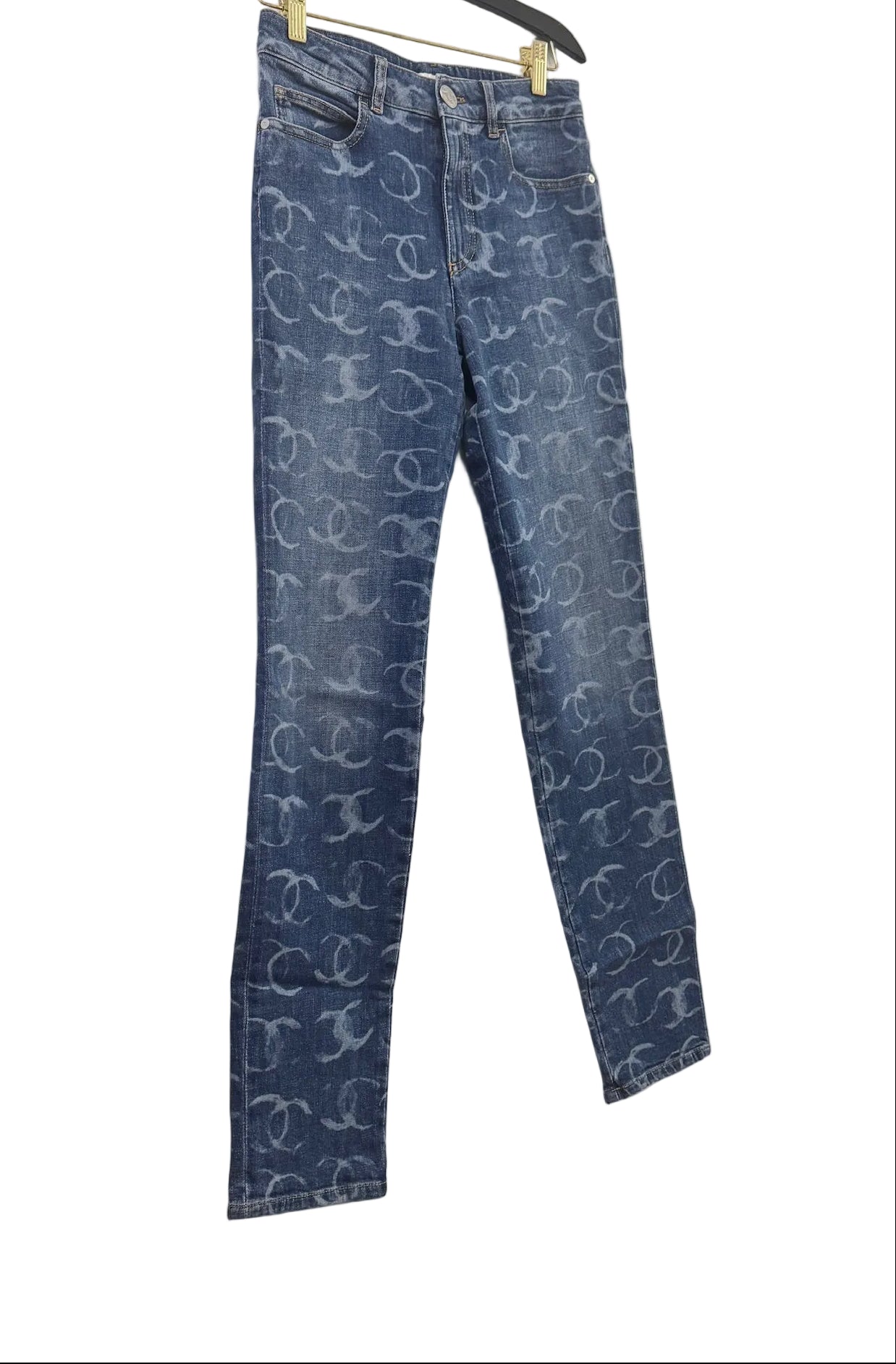 Chanel Blue Denim Skinny Jeans With CC Logos
