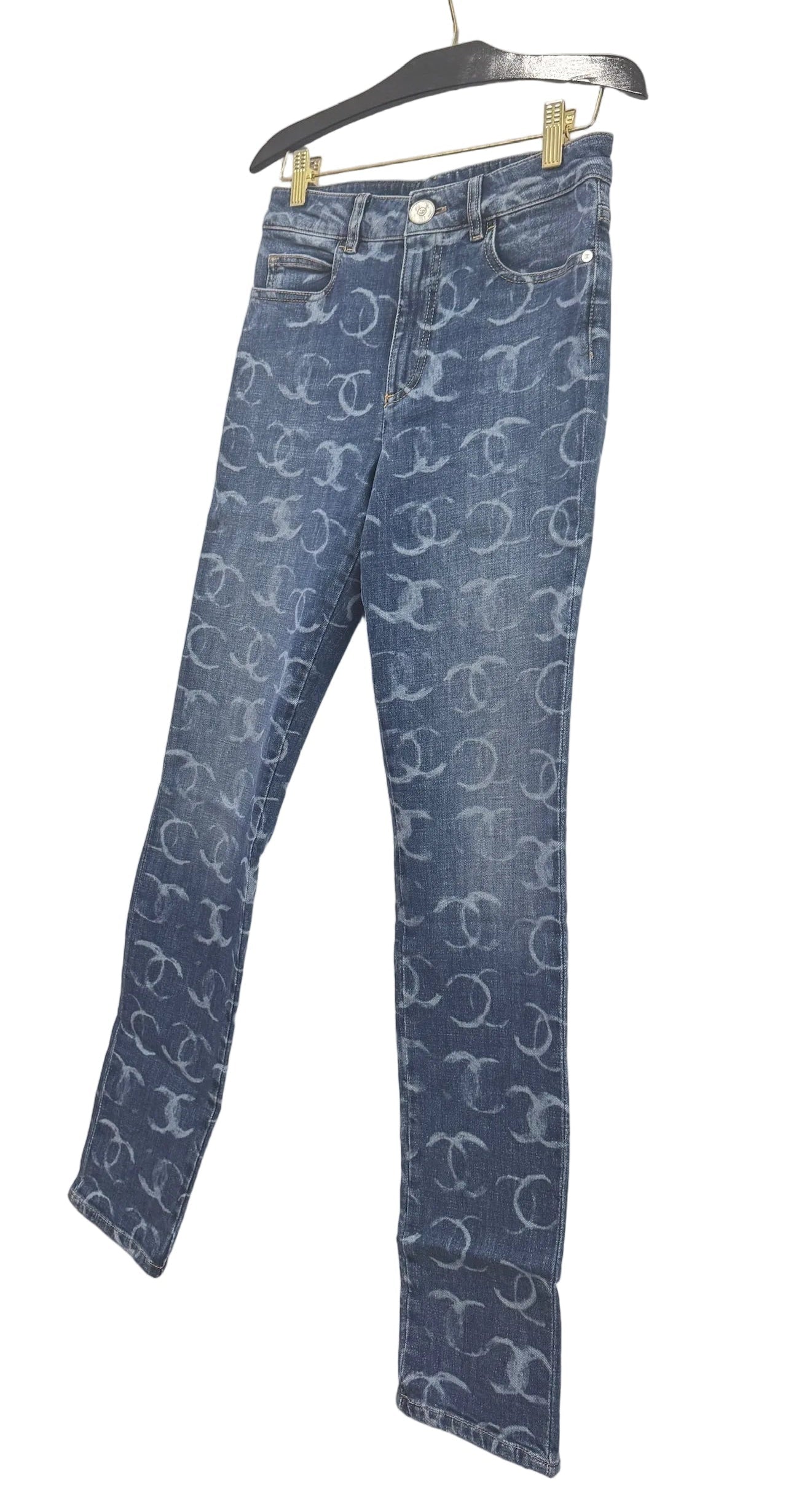Chanel Blue Denim Skinny Jeans With CC Logos