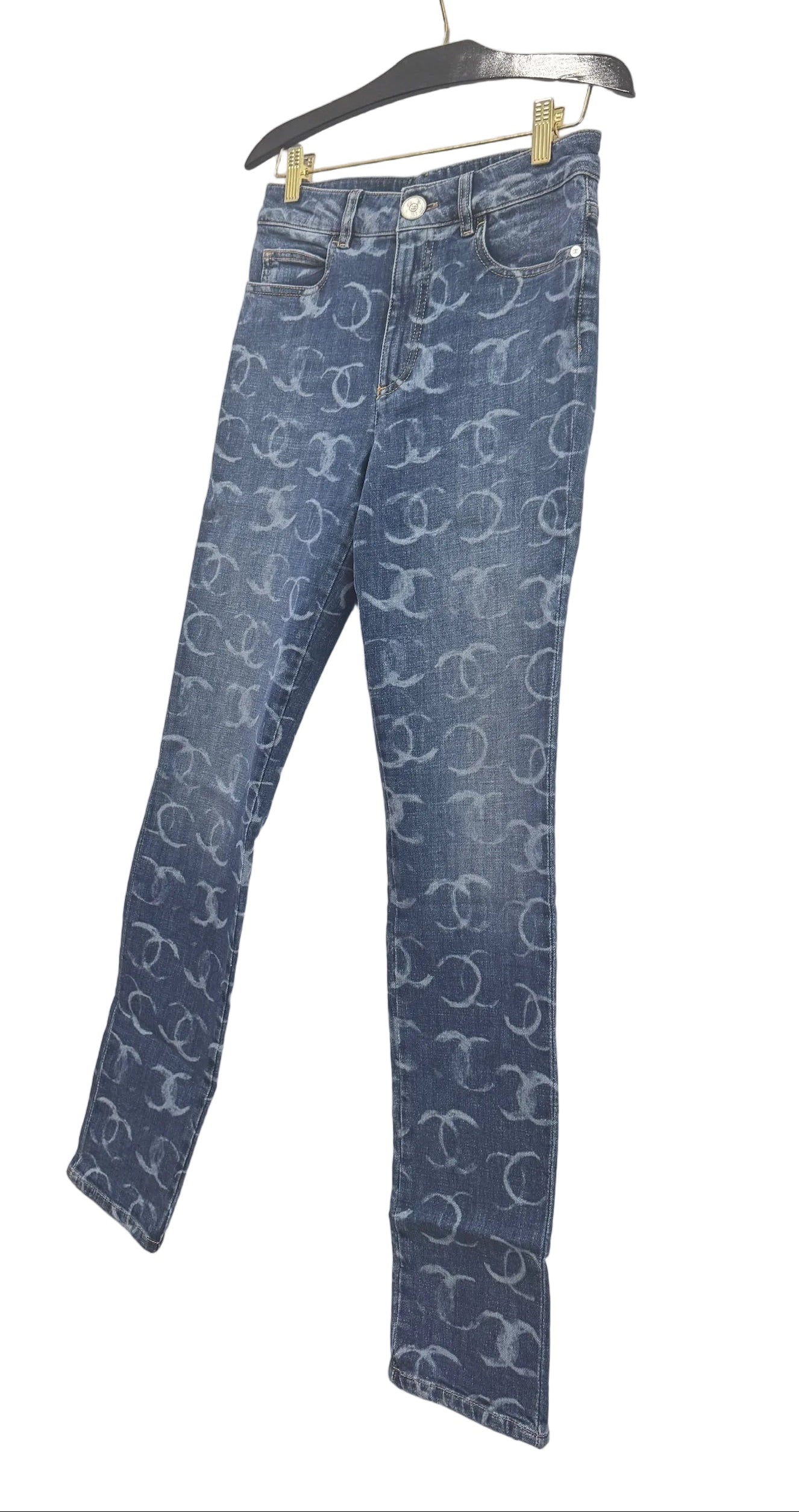 Chanel Blue Denim Skinny Jeans With CC Logos