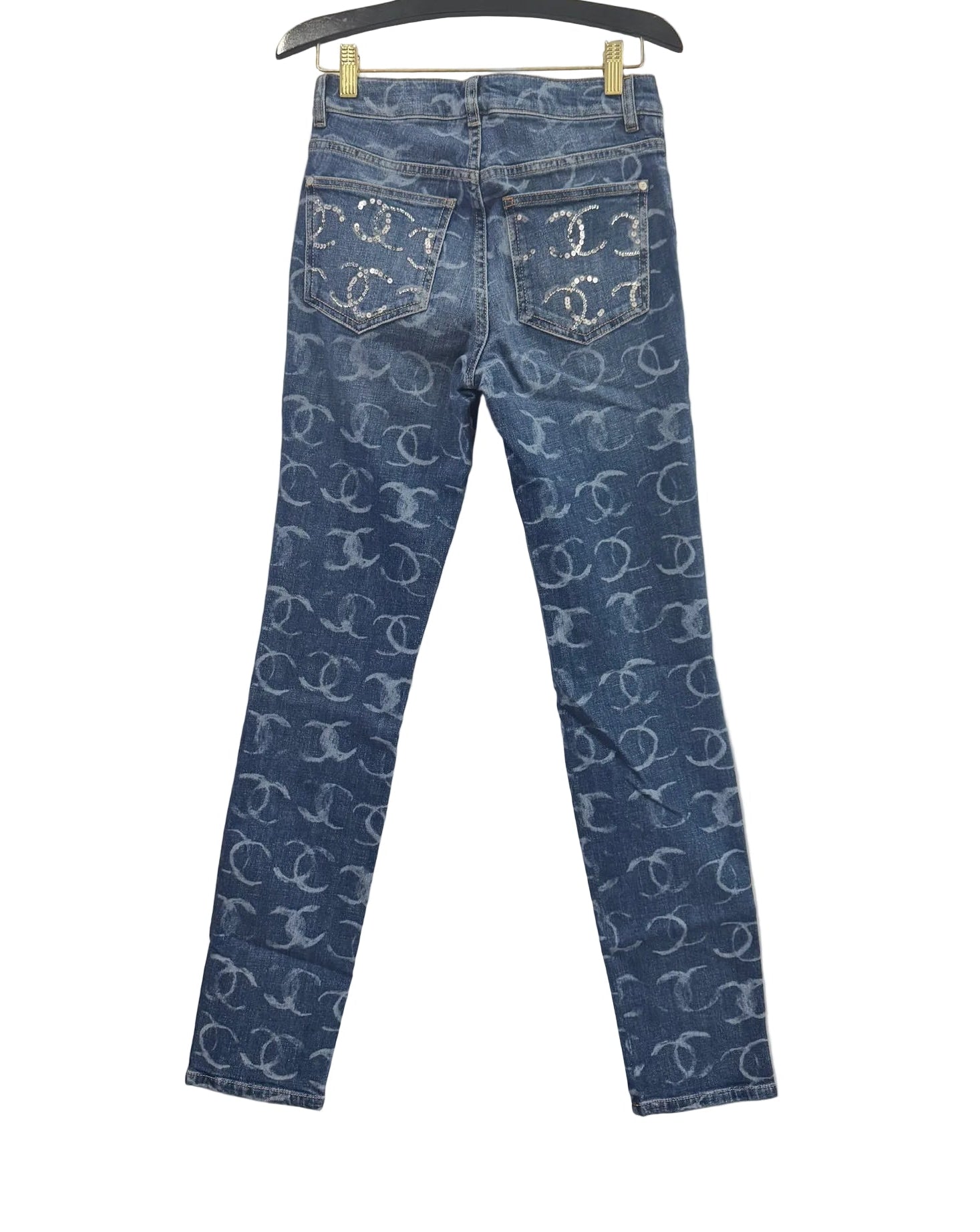 Chanel Blue Denim Skinny Jeans With CC Logos
