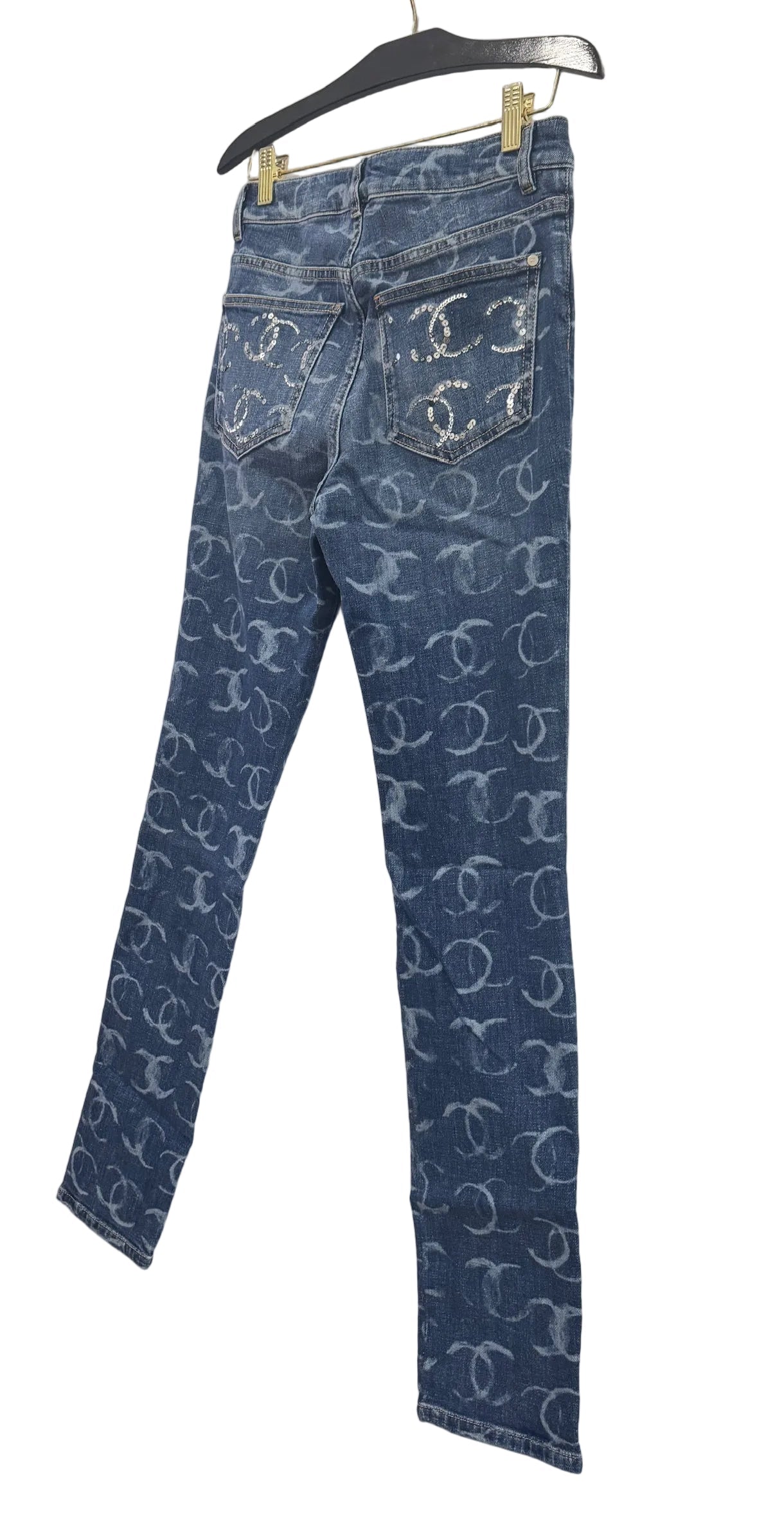 Chanel Blue Denim Skinny Jeans With CC Logos
