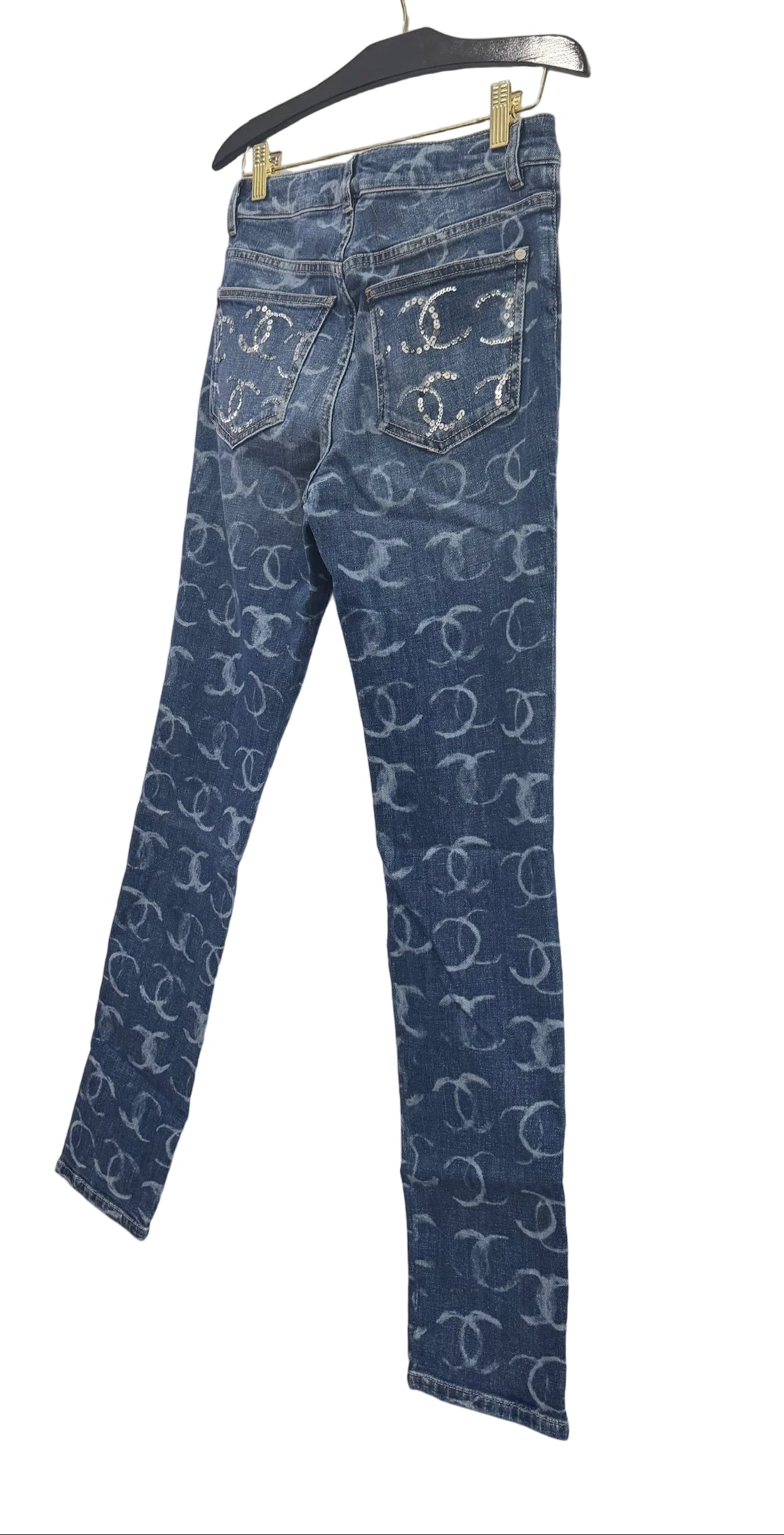 Chanel Blue Denim Skinny Jeans With CC Logos