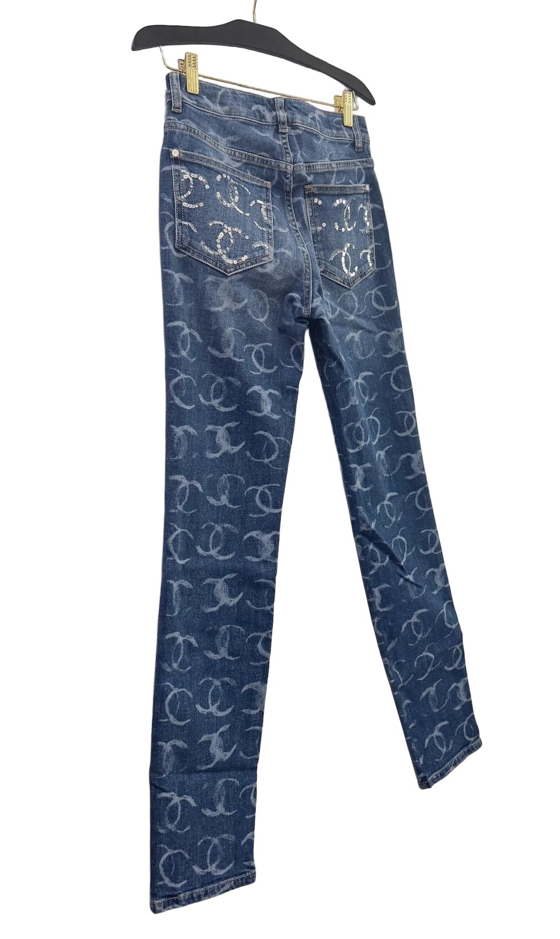Chanel Blue Denim Skinny Jeans With CC Logos