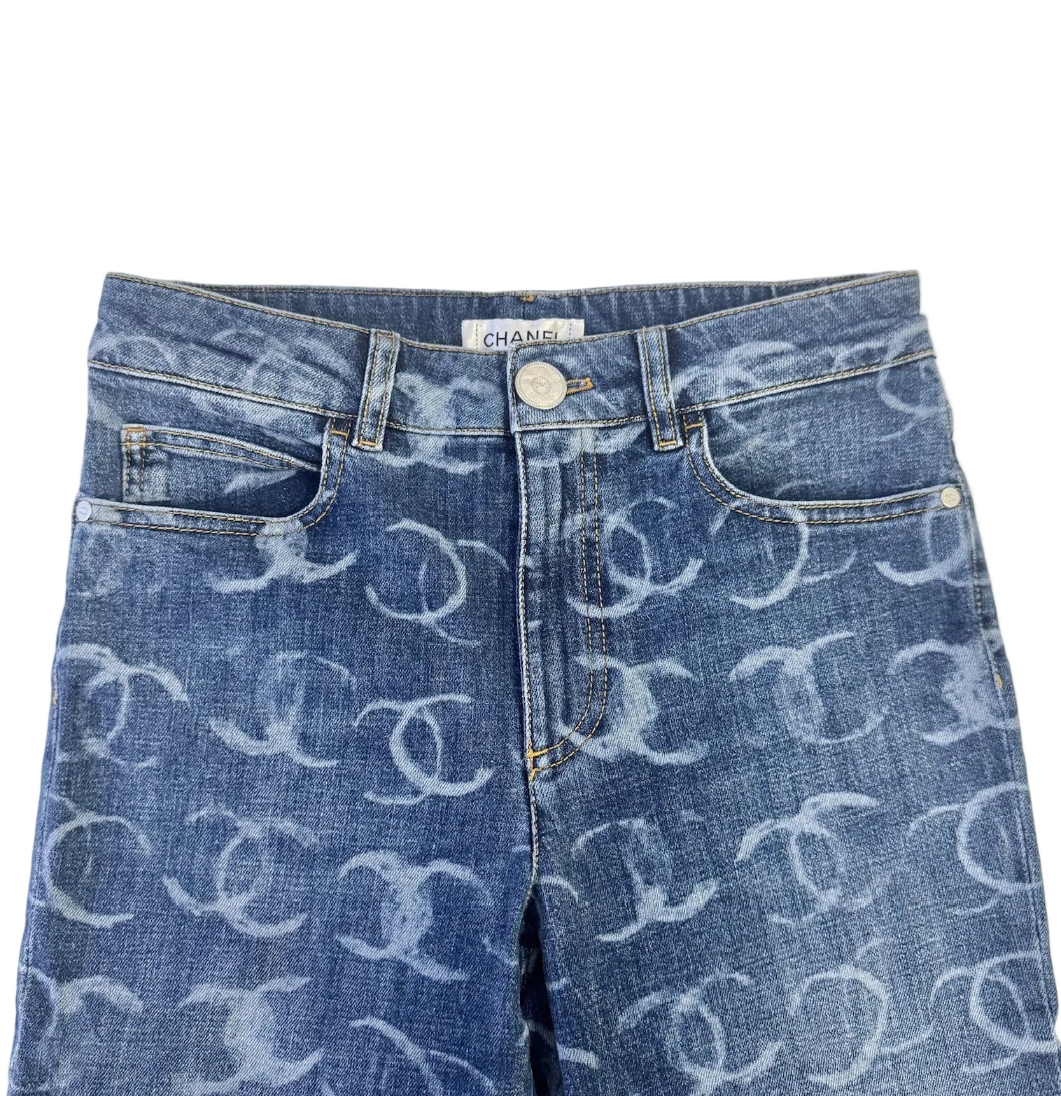Chanel Blue Denim Skinny Jeans With CC Logos