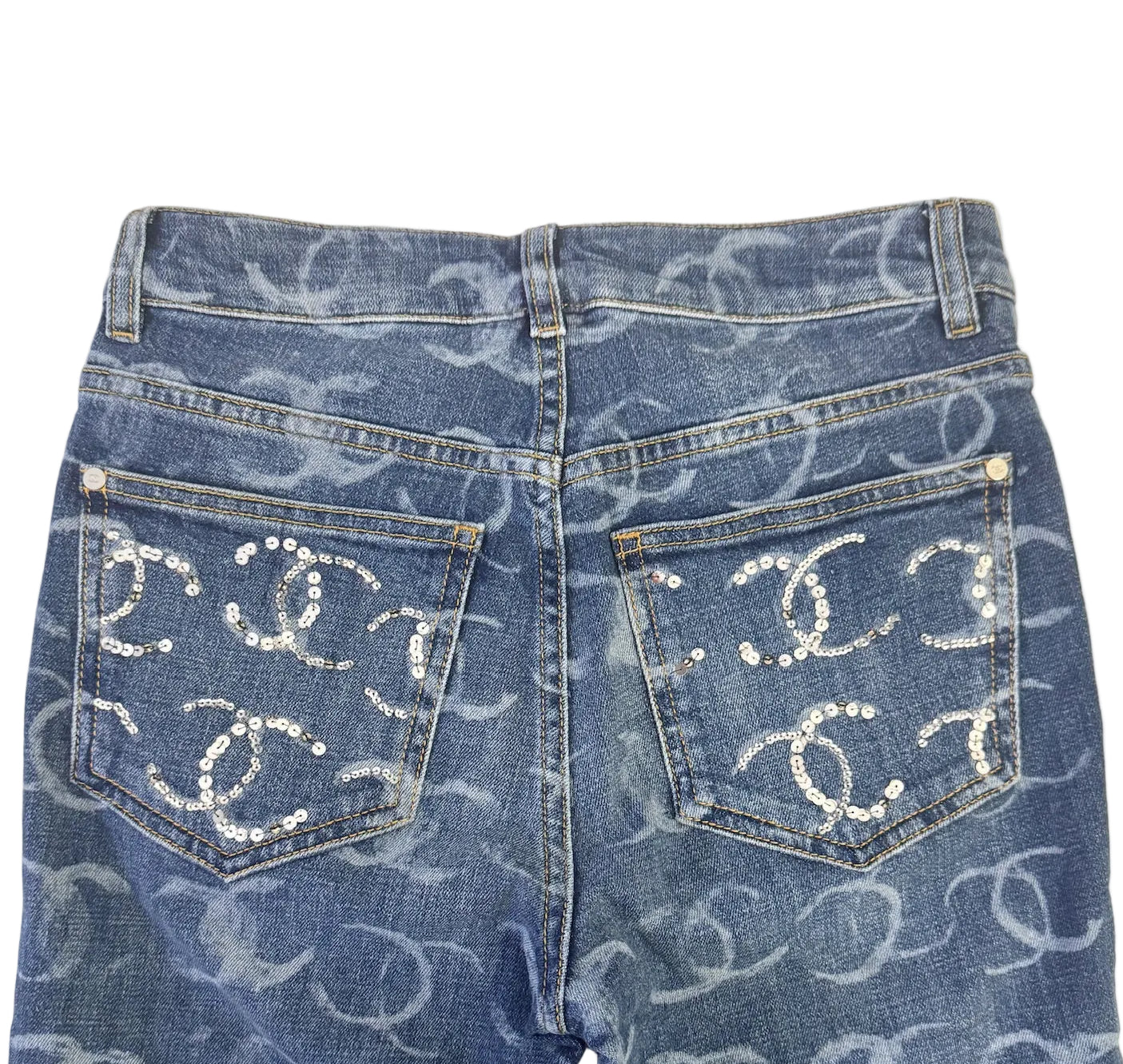 Chanel Blue Denim Skinny Jeans With CC Logos