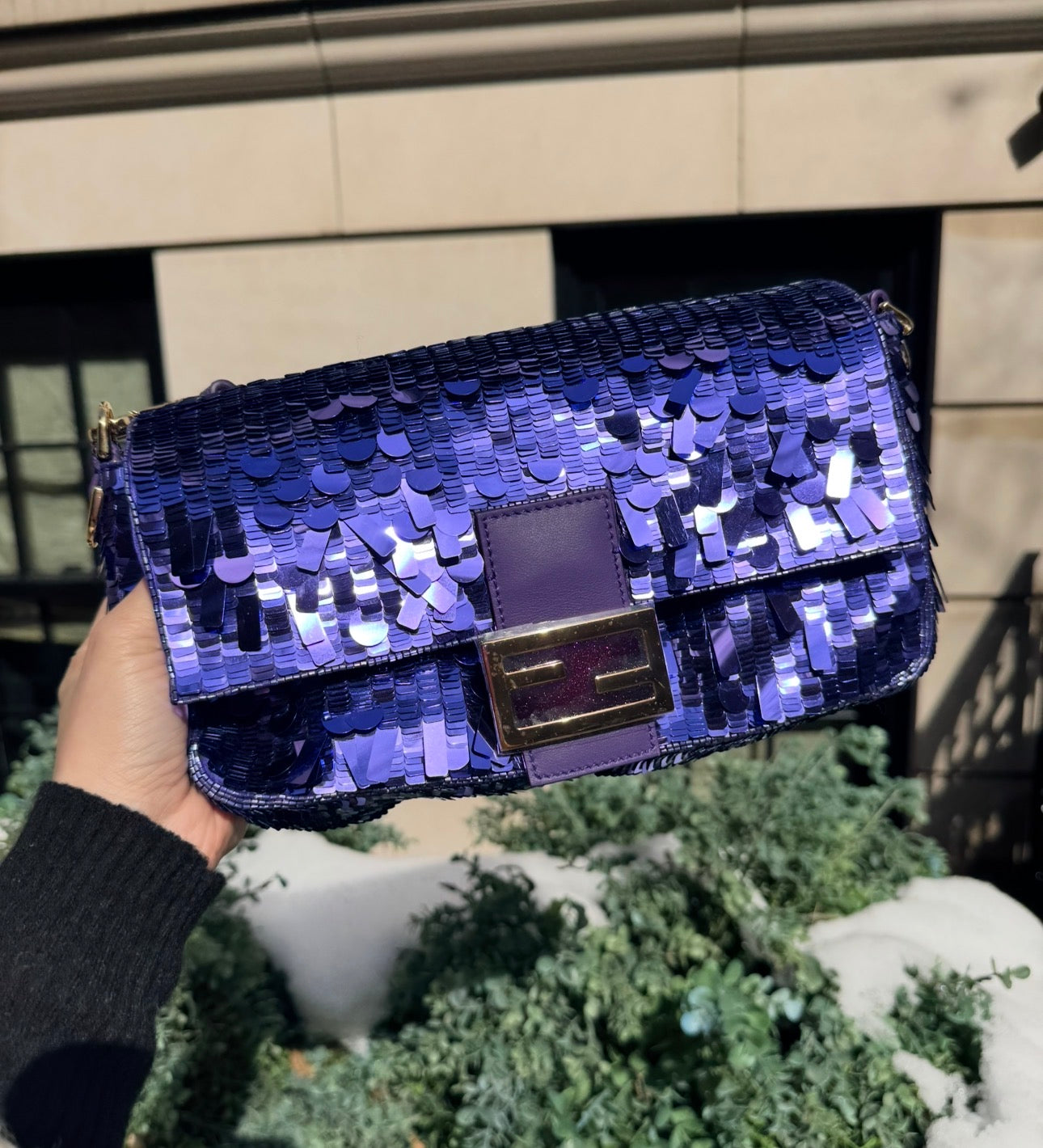 Fendi Purple Sequin Baguette