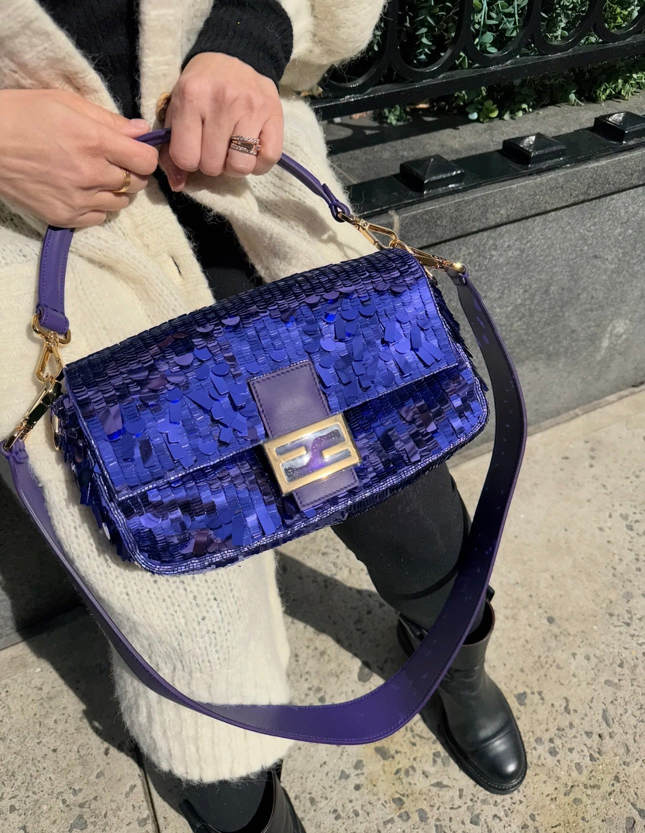 Fendi Purple Sequin Baguette