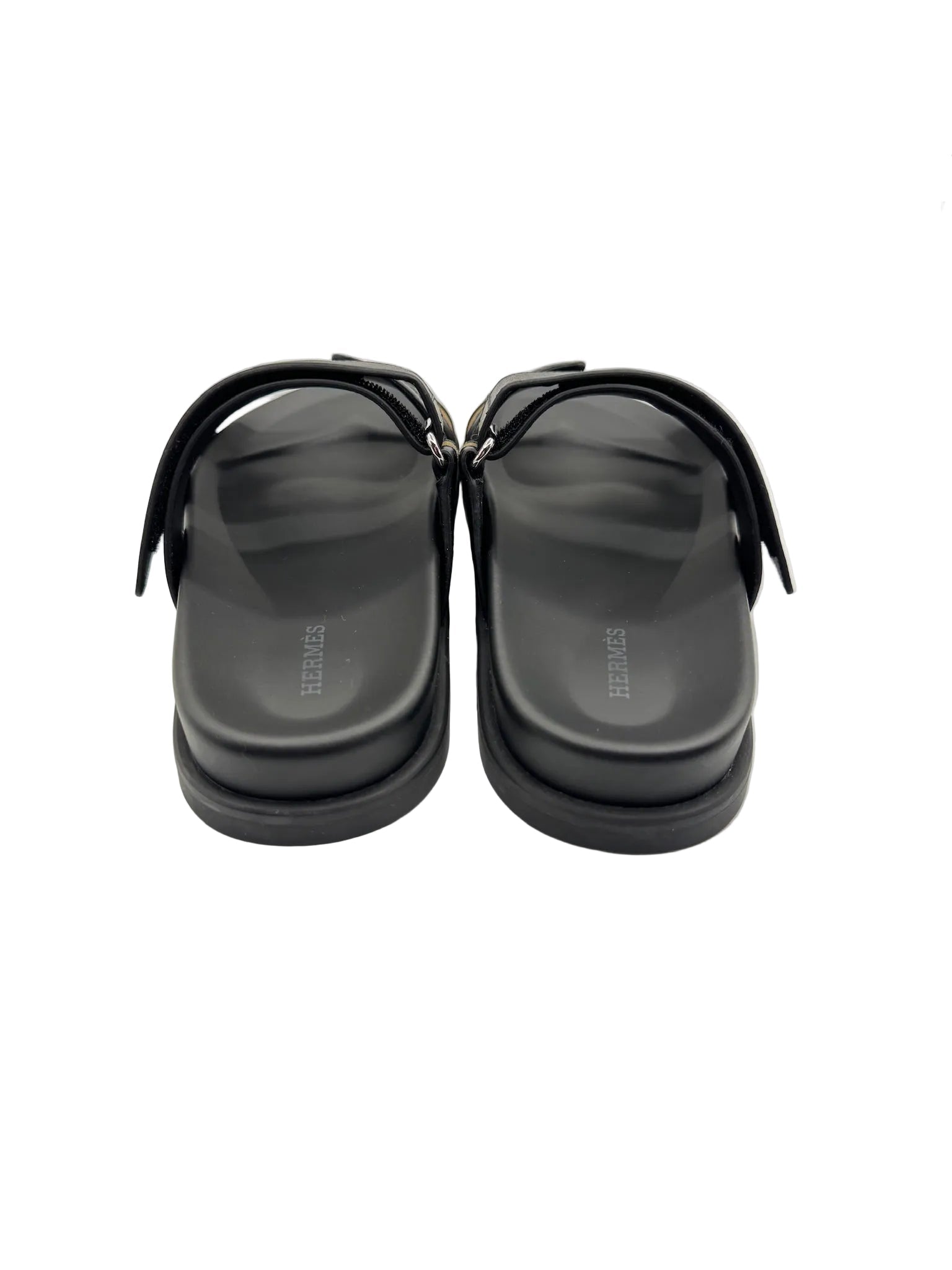 Hermès Chypre Sandals in Black and Khaki Canvas