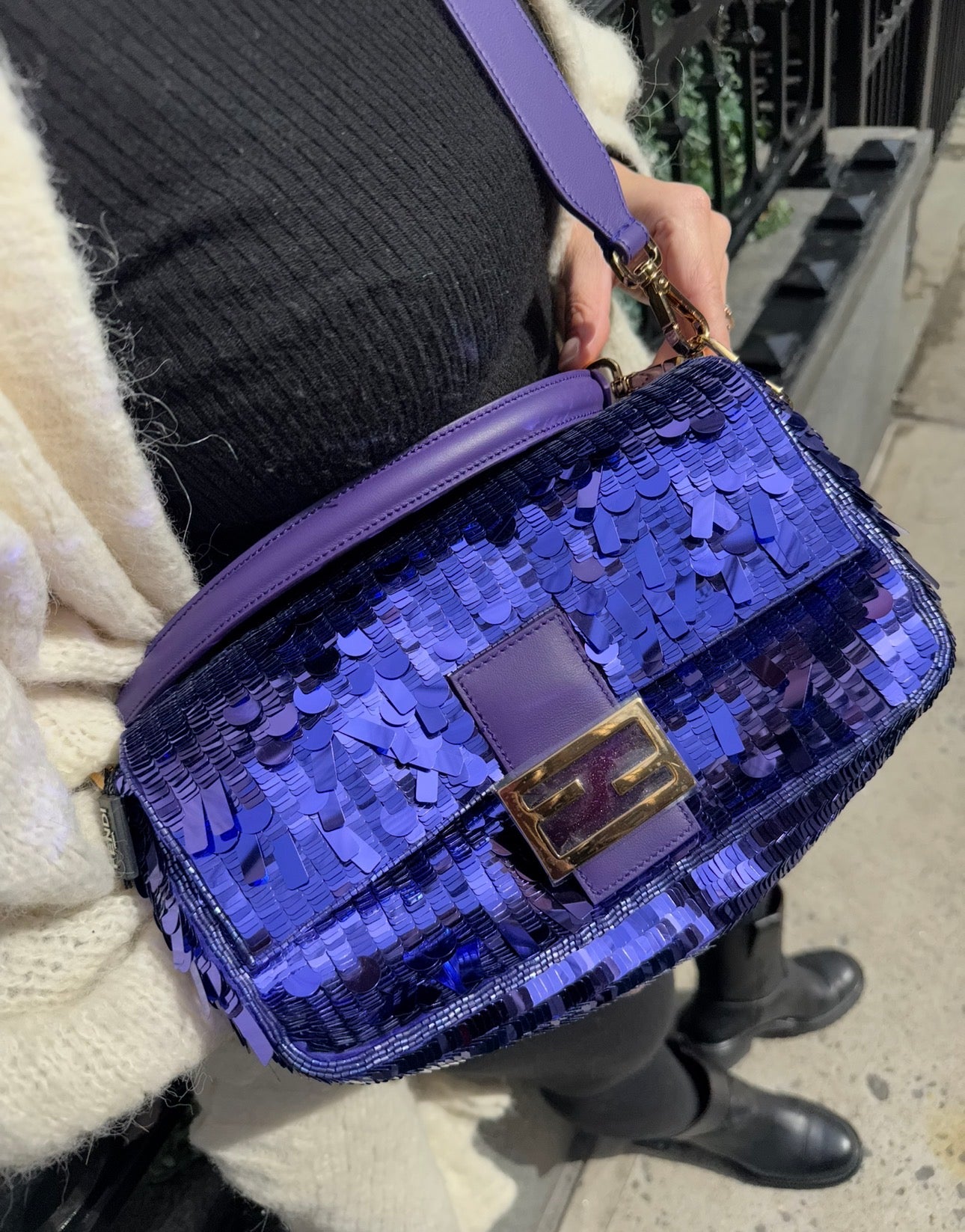 Fendi Purple Sequin Baguette