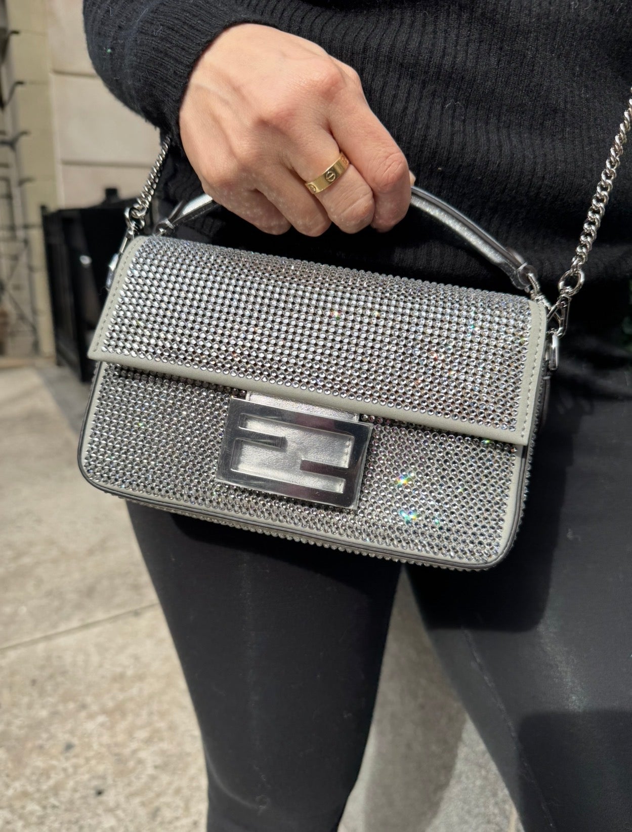 Fendi Mini Silver Crystals Baguette