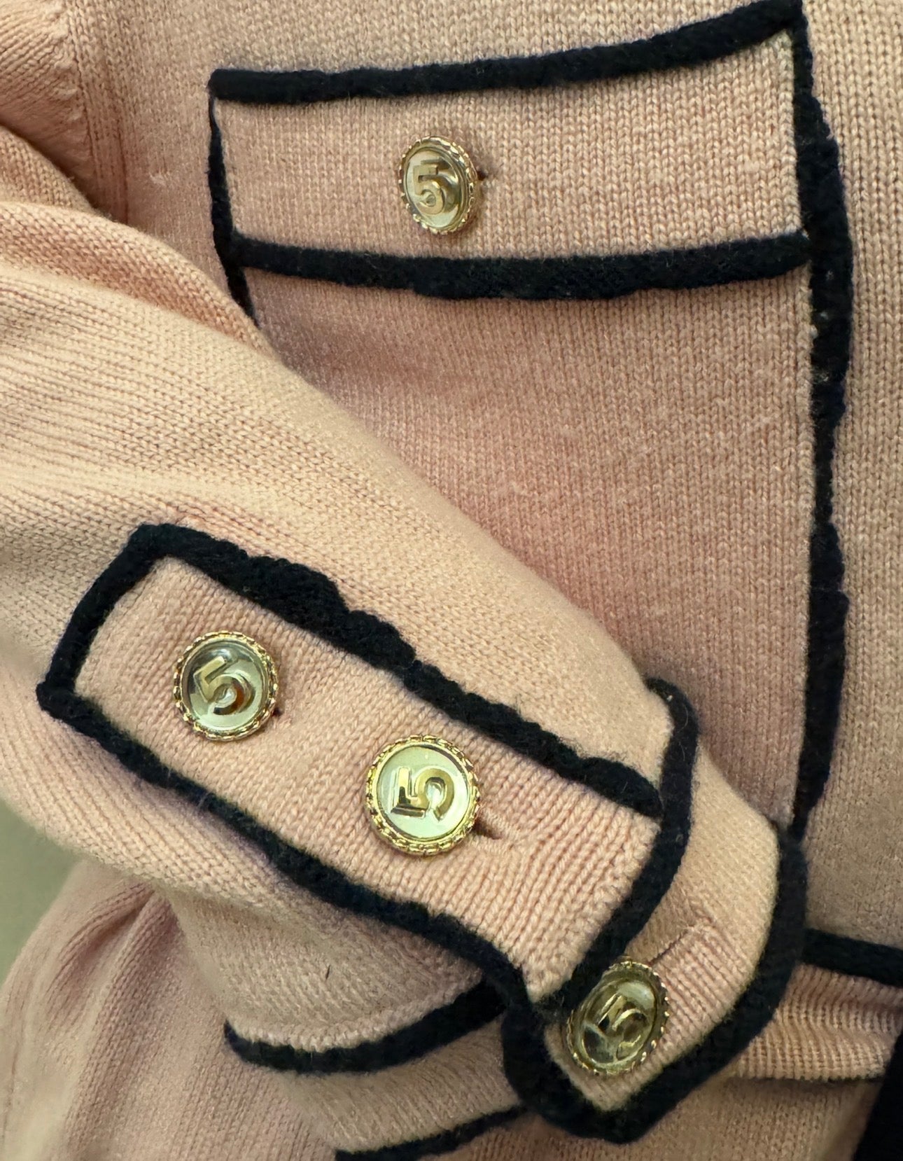 Chanel Cashmere Baby Pink with Navy Blue Belted Cardigan