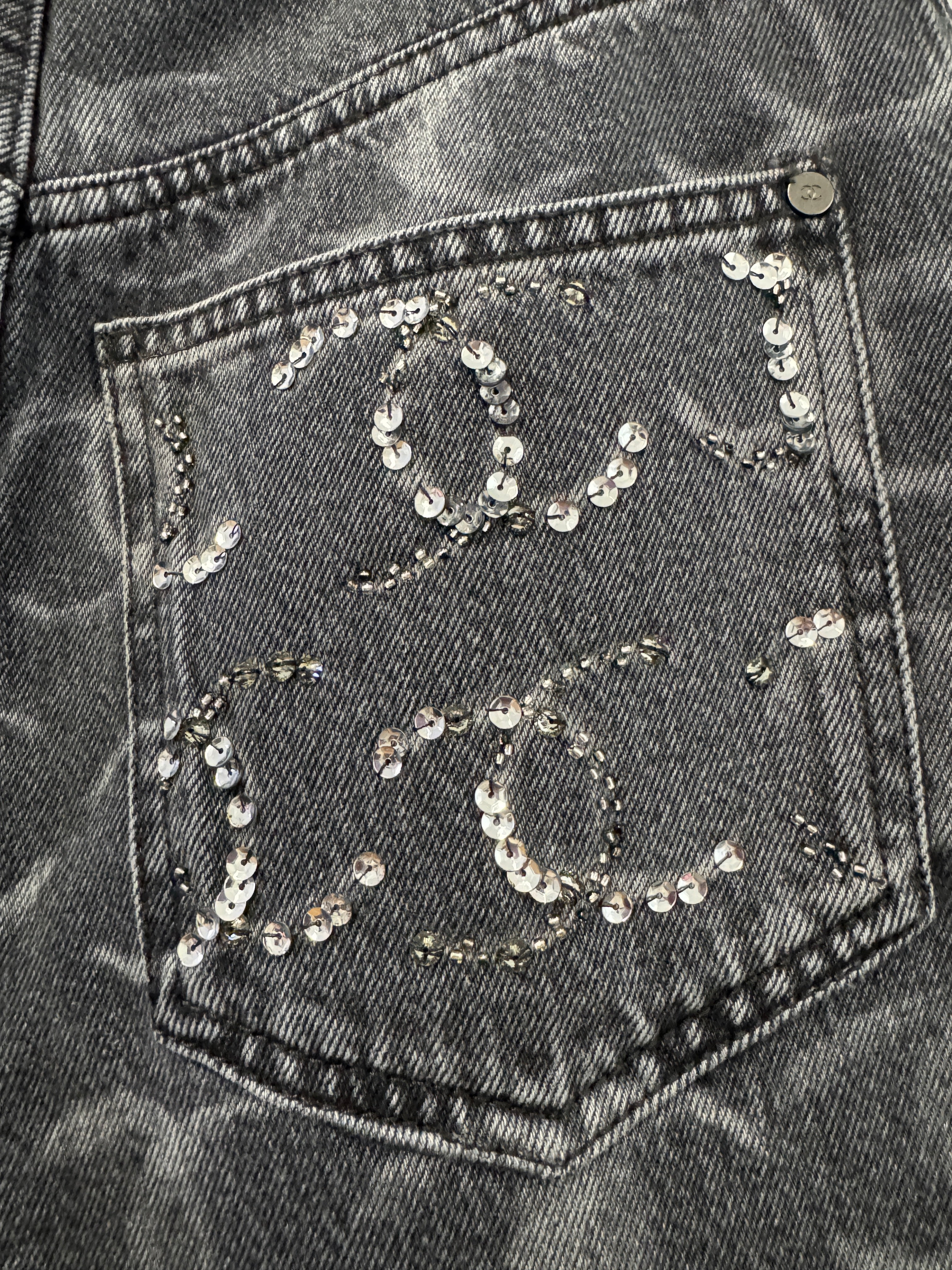 Chanel Black Denim Wide Leg Jeans with CC Logos