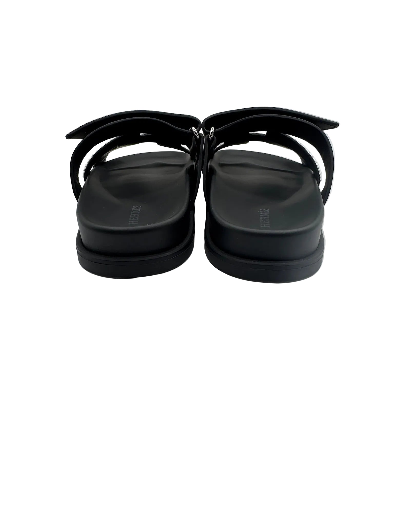 Hermès Black Leather Round Studs Chypre Sandals