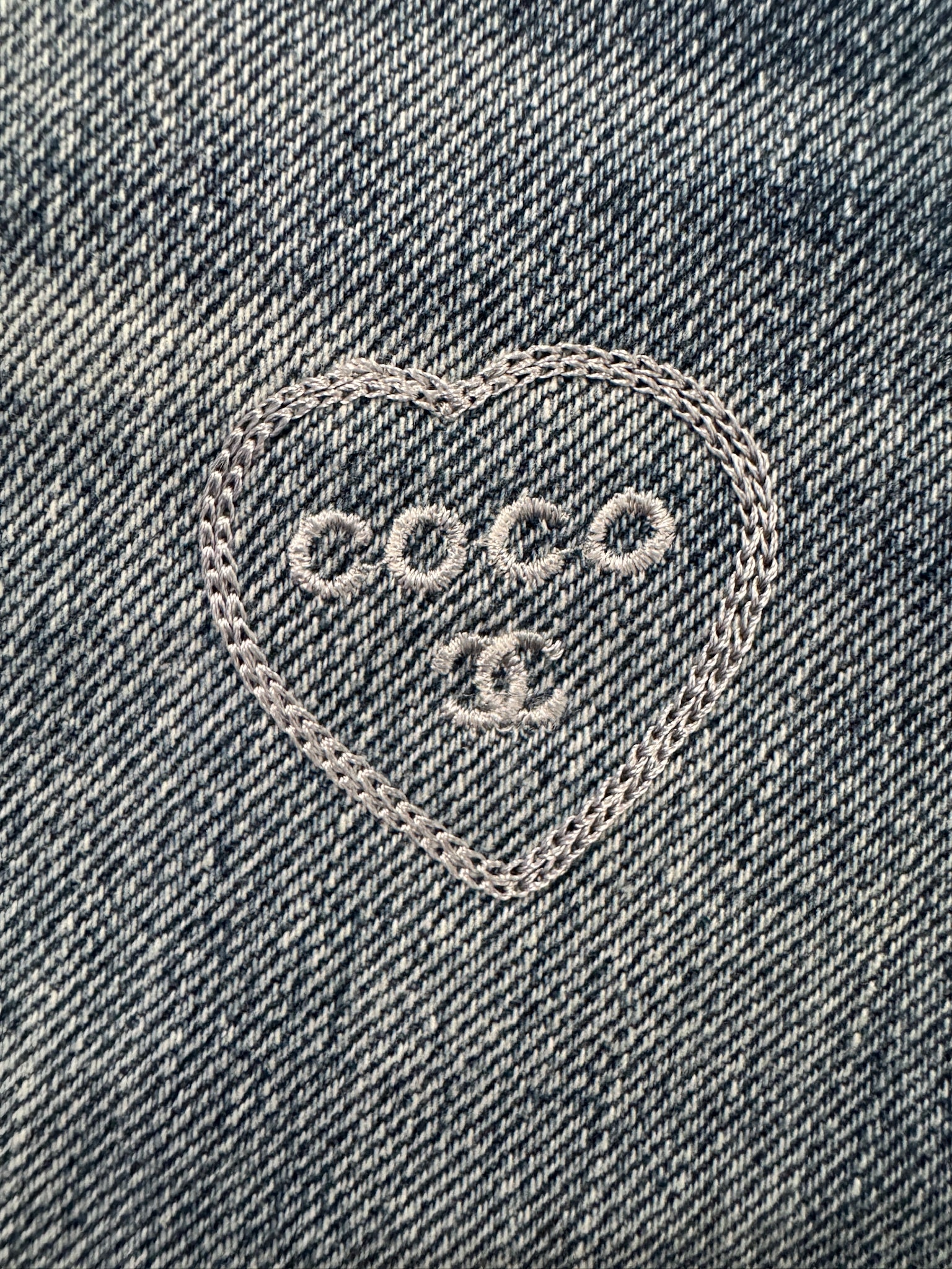 Chanel Blue Denim Jeans with Heart Embroidery