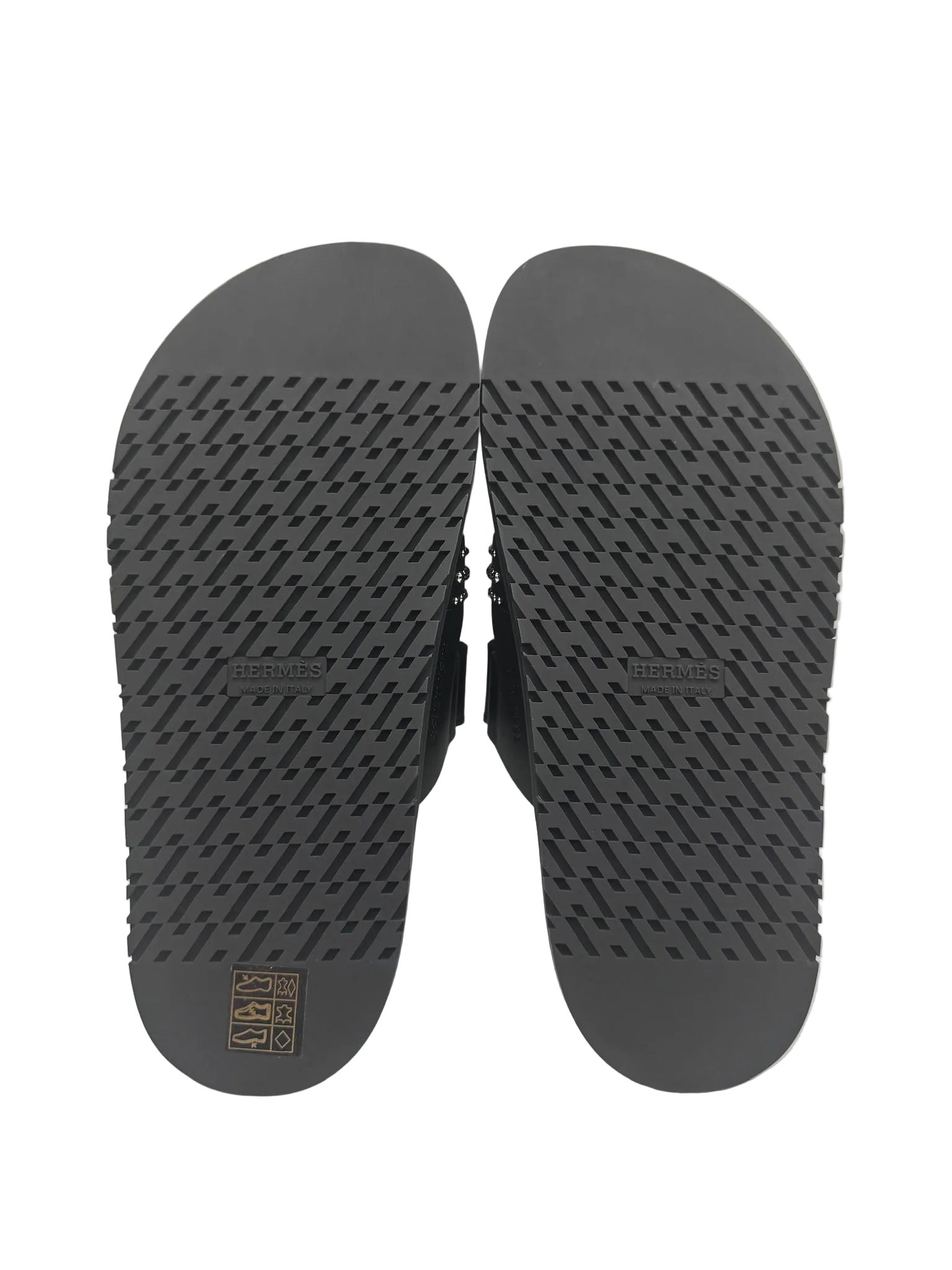 Hermès Black Leather Round Studs Chypre Sandals
