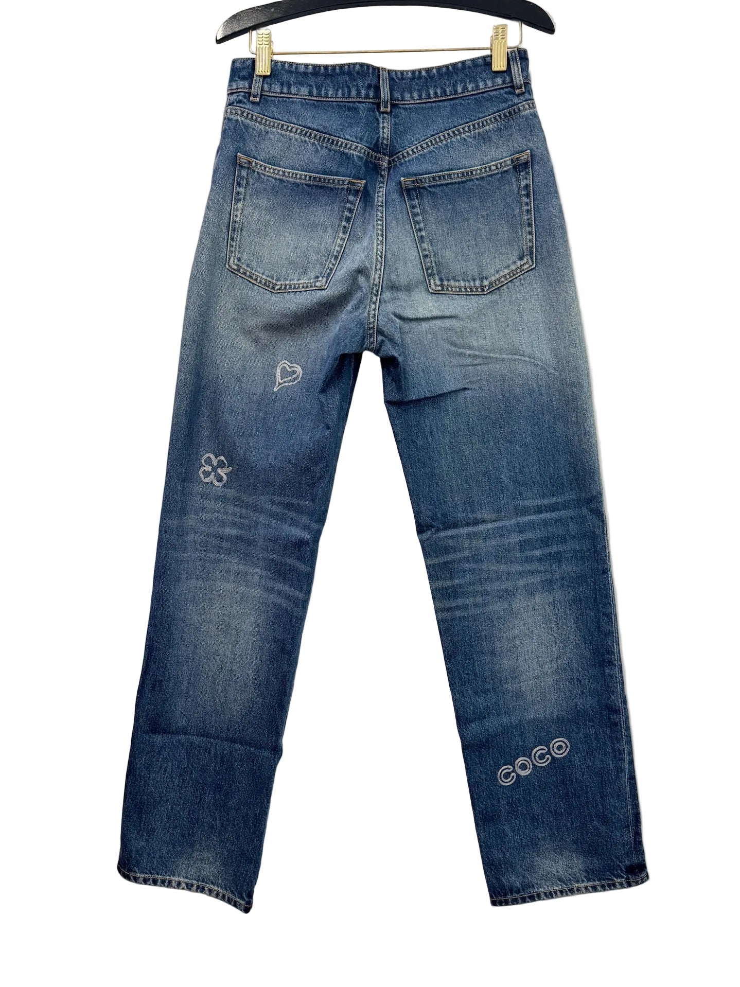 Chanel Blue Denim Jeans with Heart Embroidery
