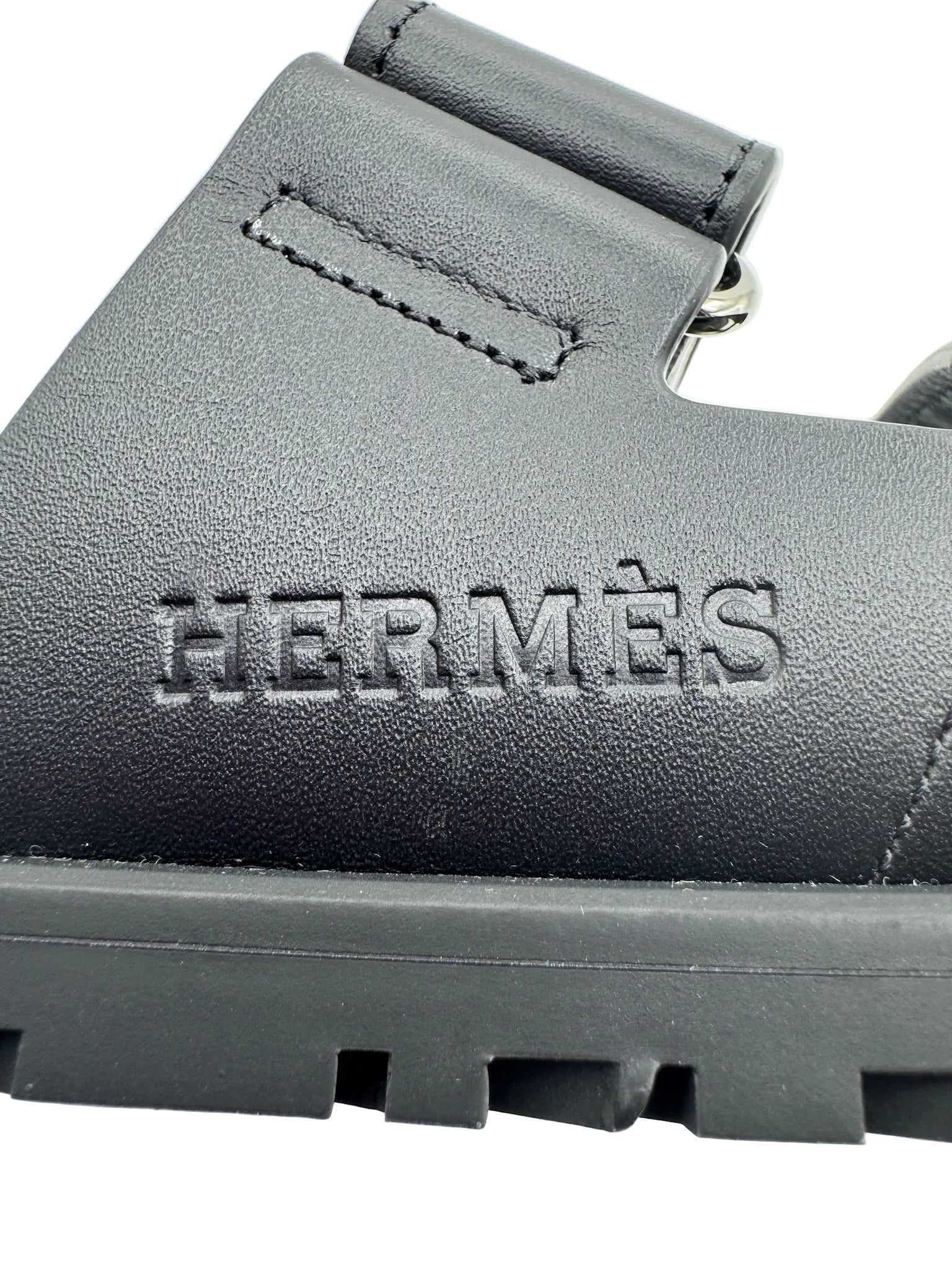 Hermès Black Leather Round Studs Chypre Sandals