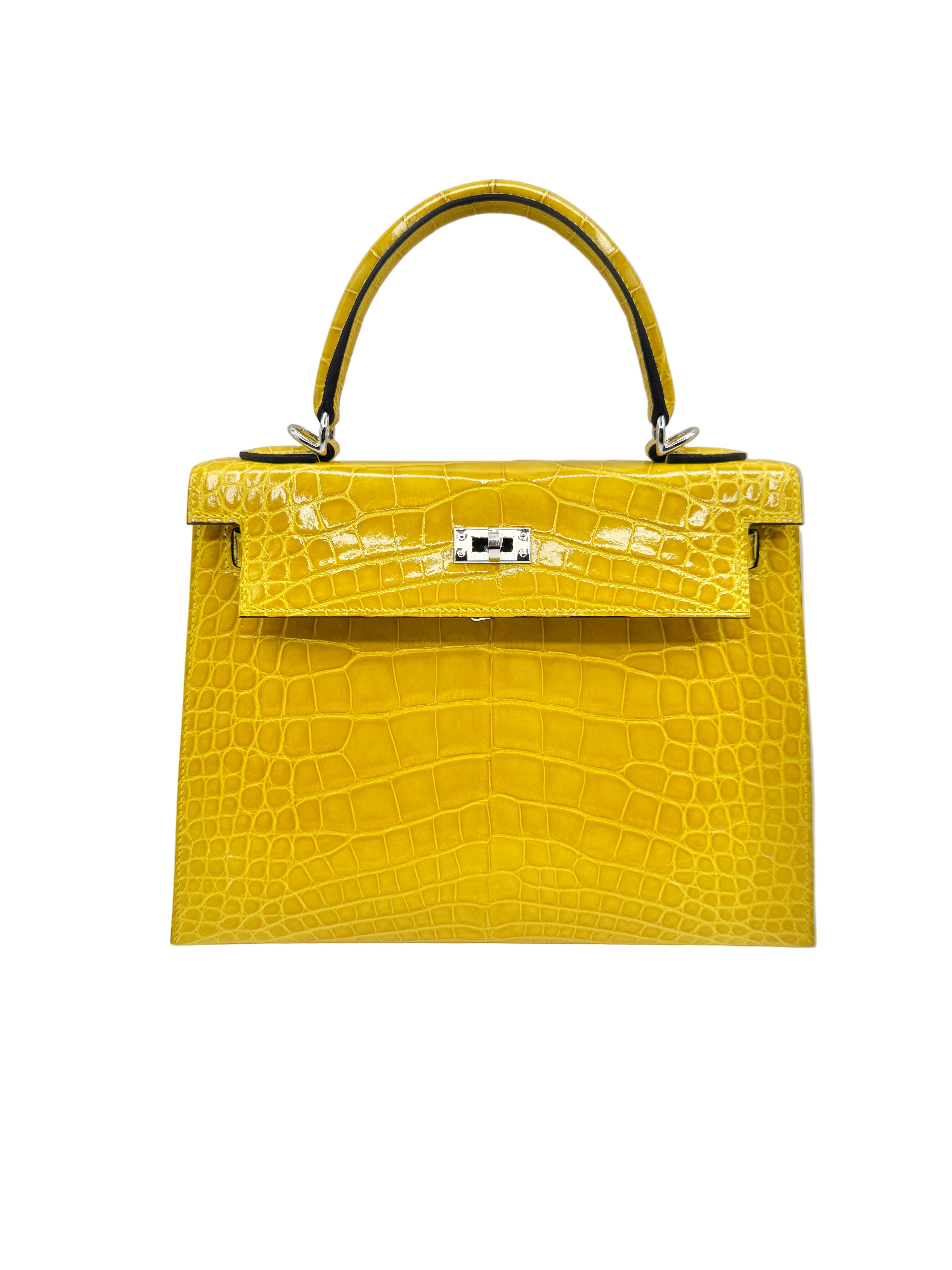 Hermès Kelly 25 Mimosa Yellow Alligator Palladium Hardware