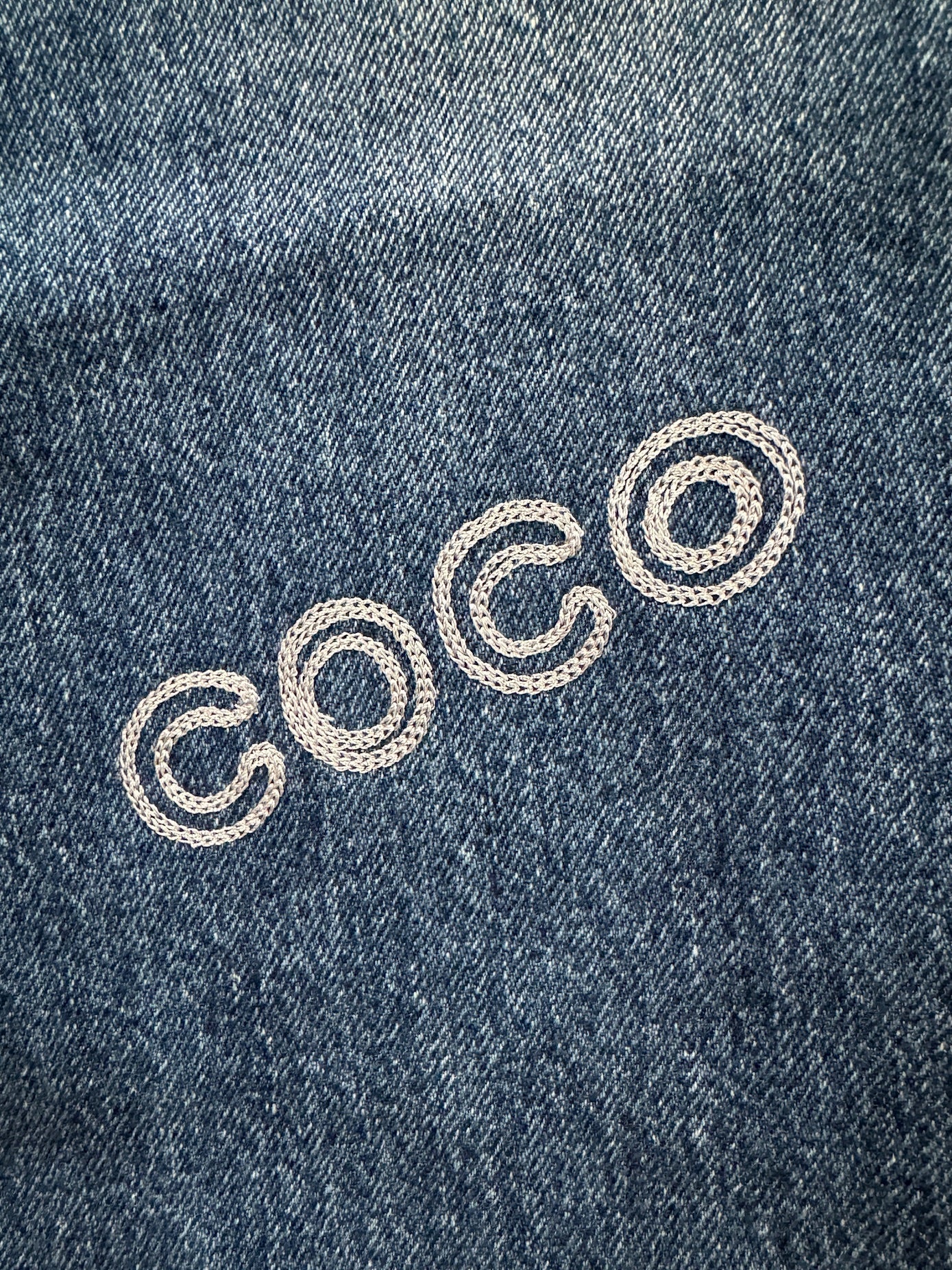 Chanel Blue Denim Jeans with Heart Embroidery