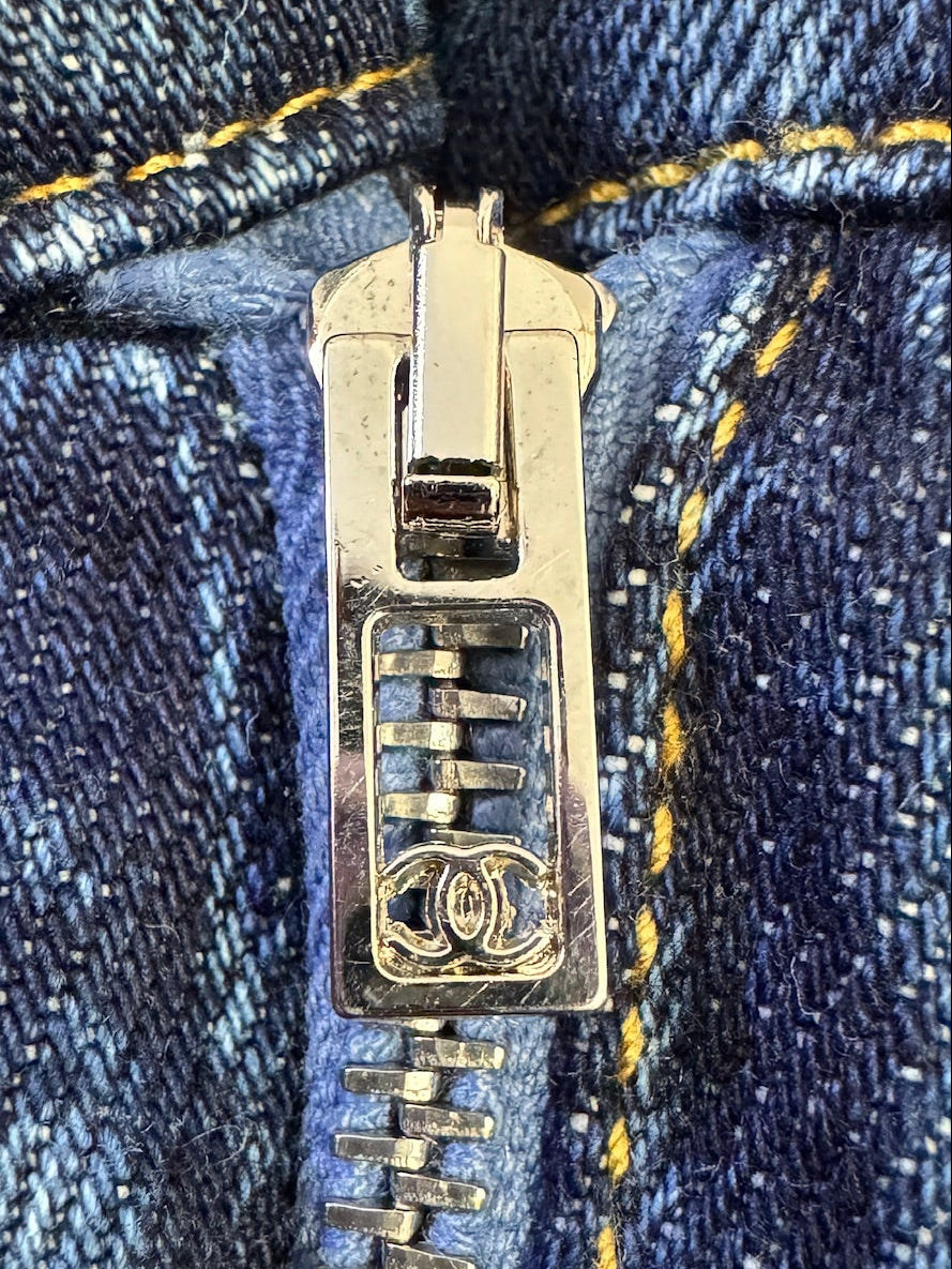 Chanel Blue Denim Jeans with Heart Embroidery
