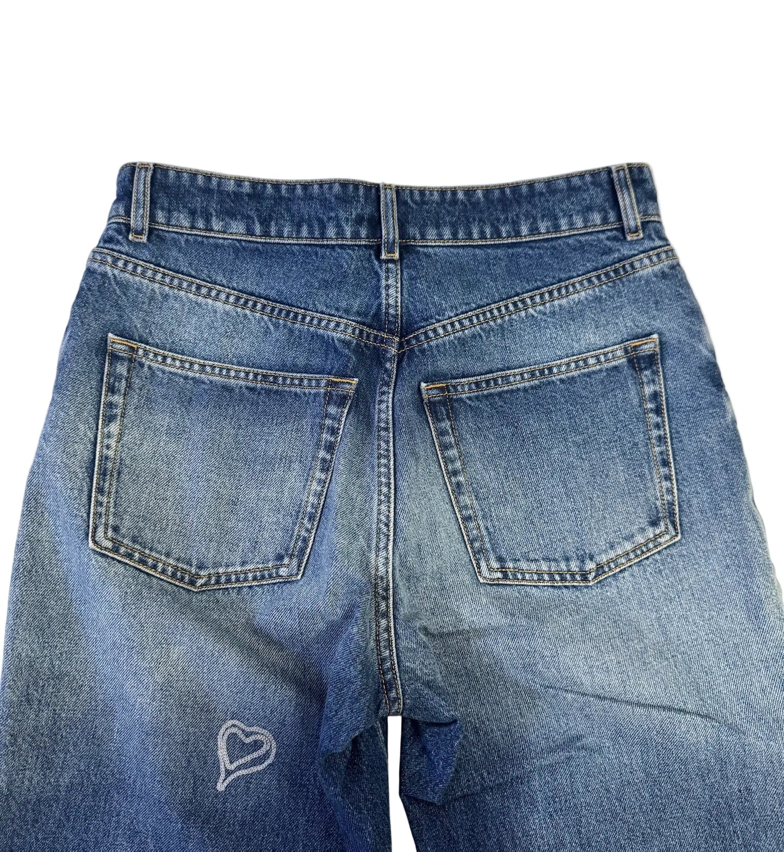 Chanel Blue Denim Jeans with Heart Embroidery