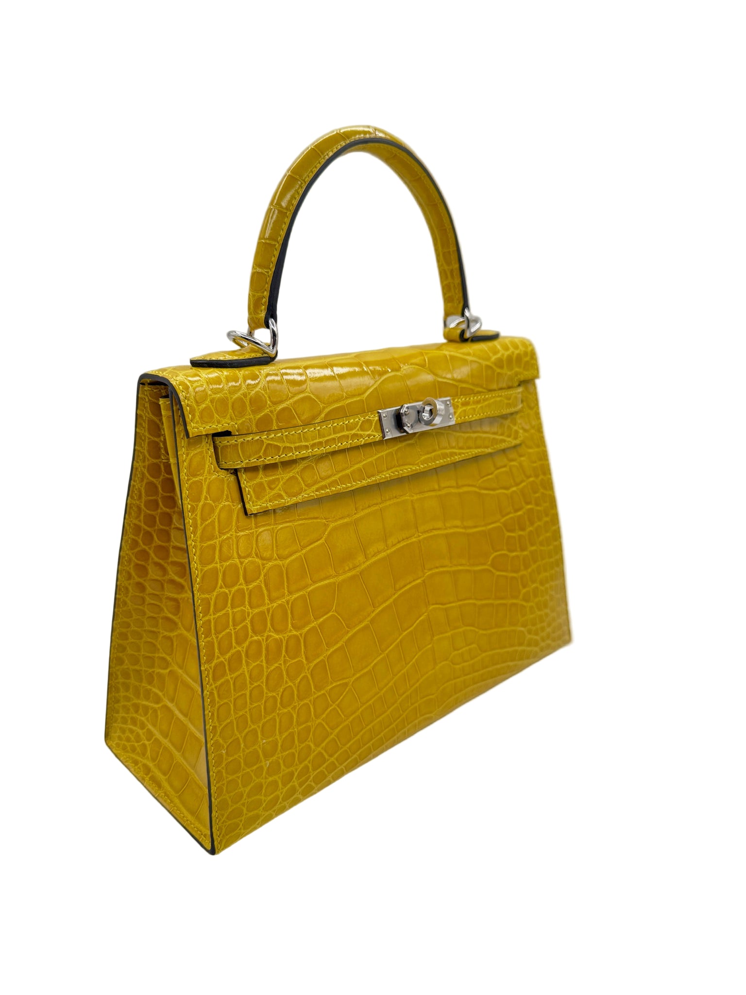 Hermès Kelly 25 Mimosa Yellow Alligator Palladium Hardware