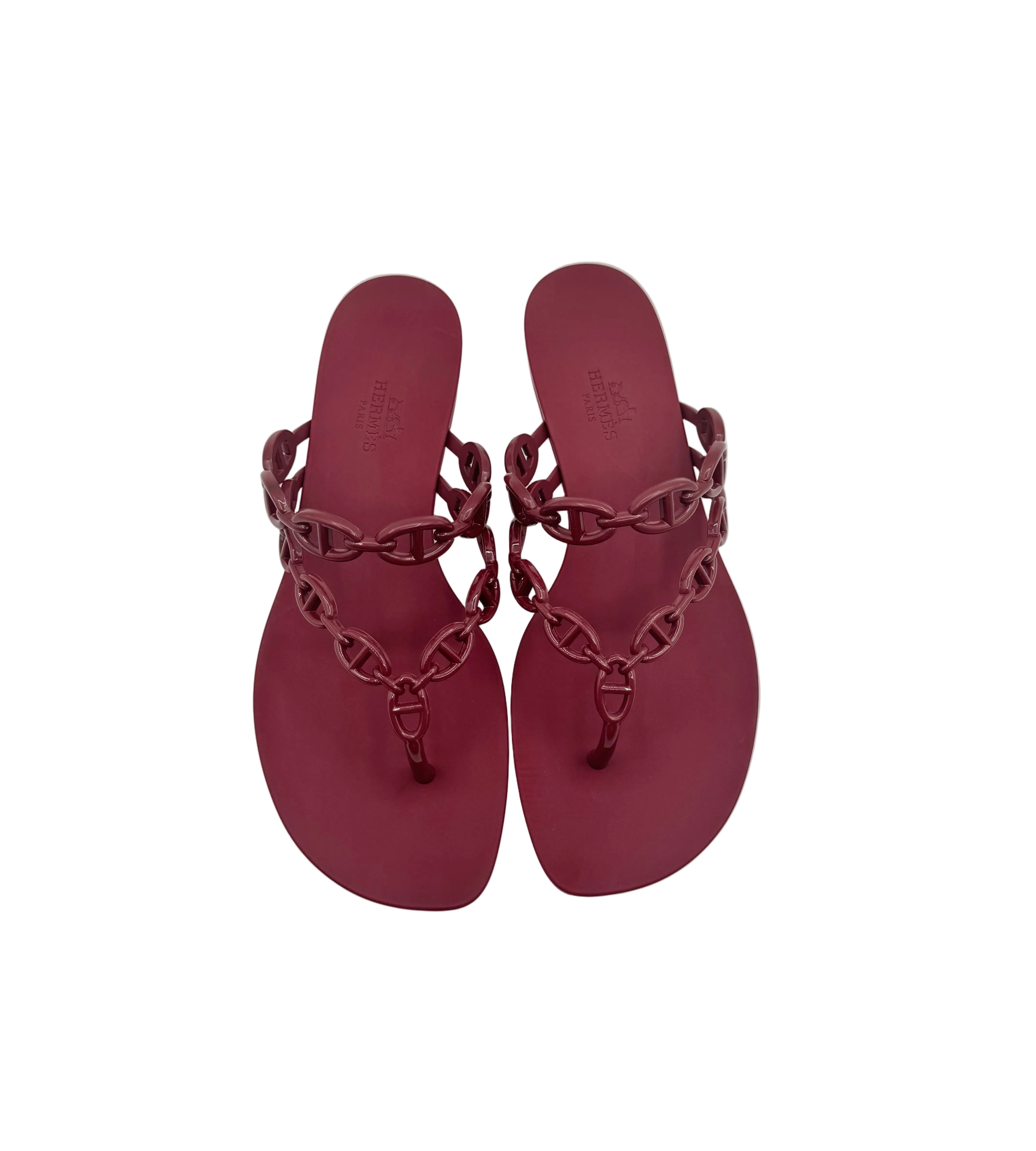 Hermès Burgundy Rouge H Island Jelly Sandals