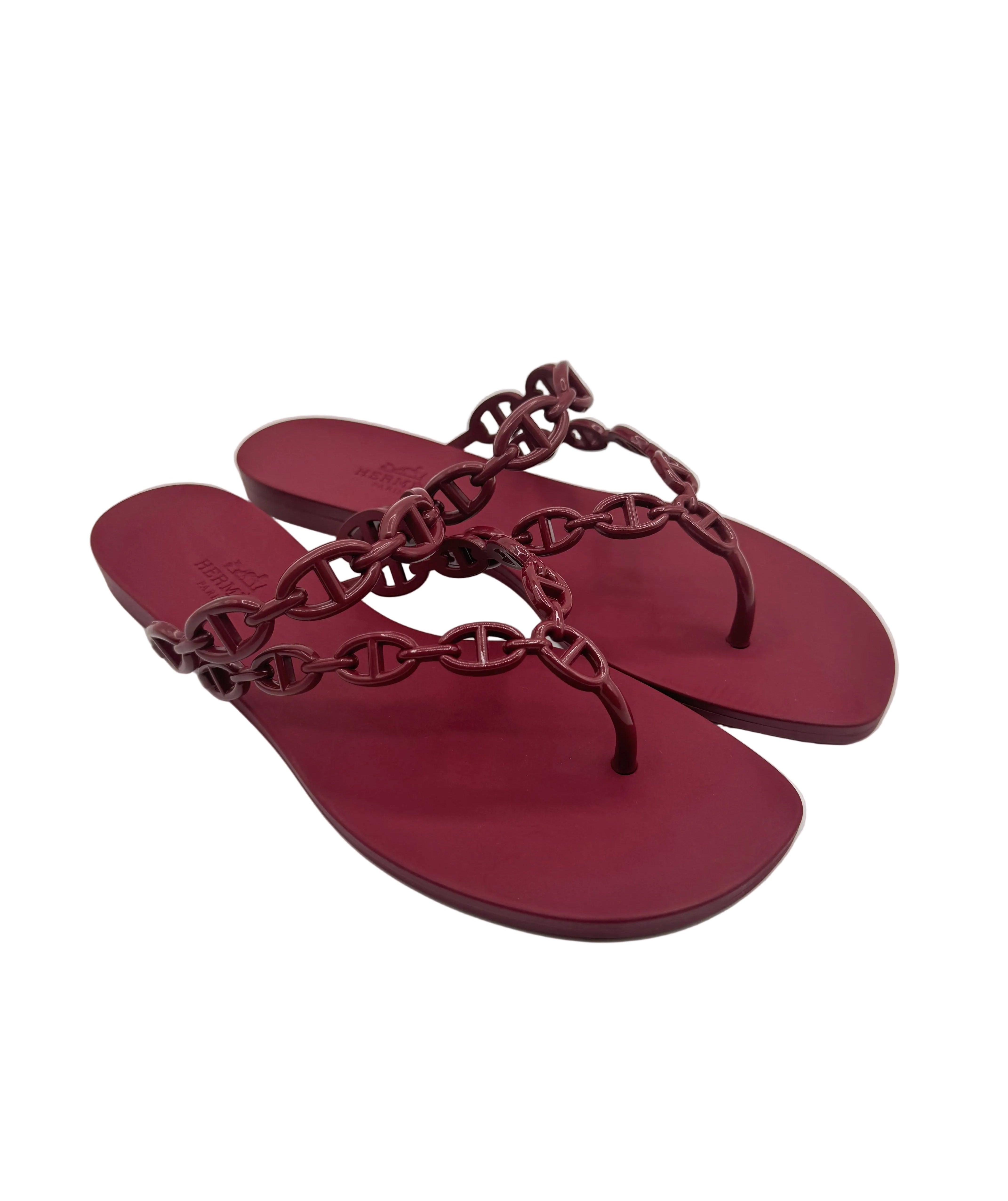 Hermès Burgundy Rouge H Island Jelly Sandals