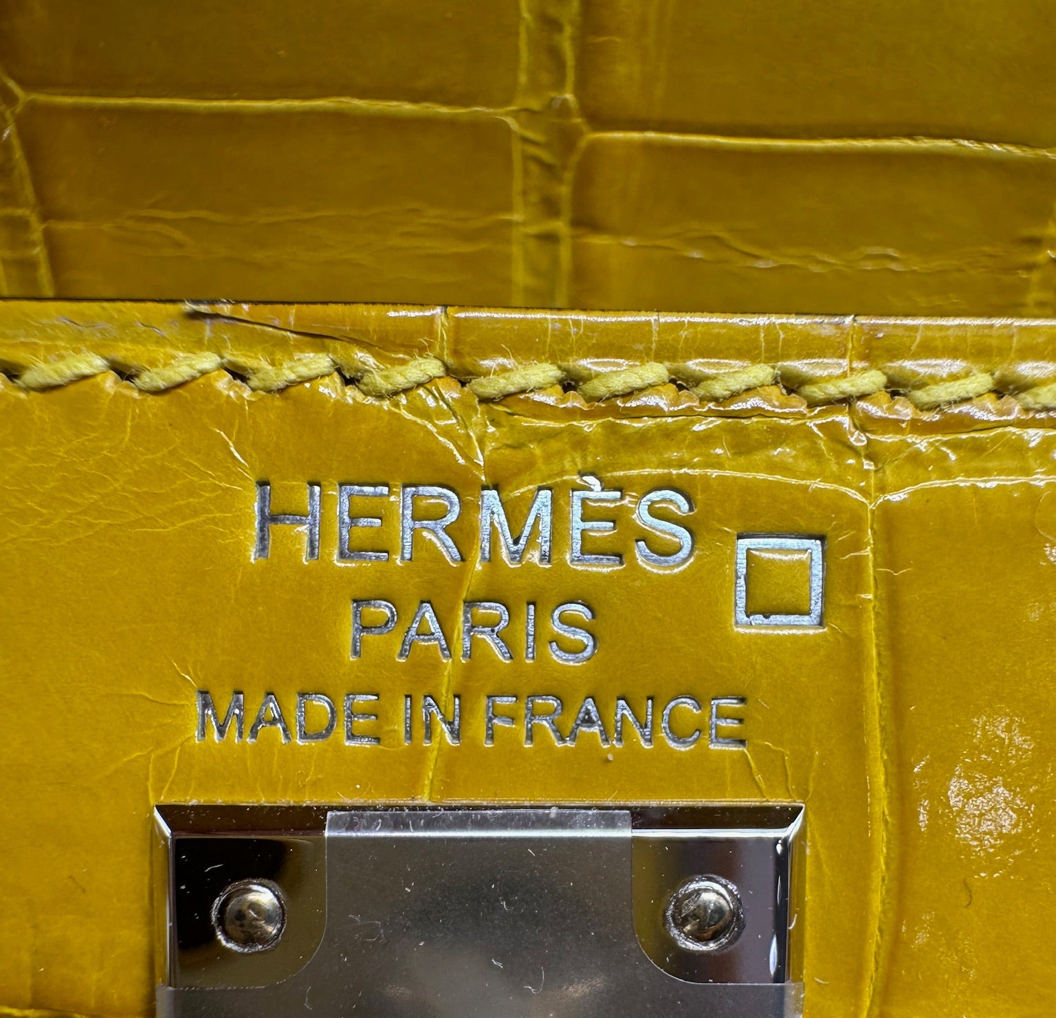 Hermès Kelly 25 Mimosa Yellow Alligator Palladium Hardware