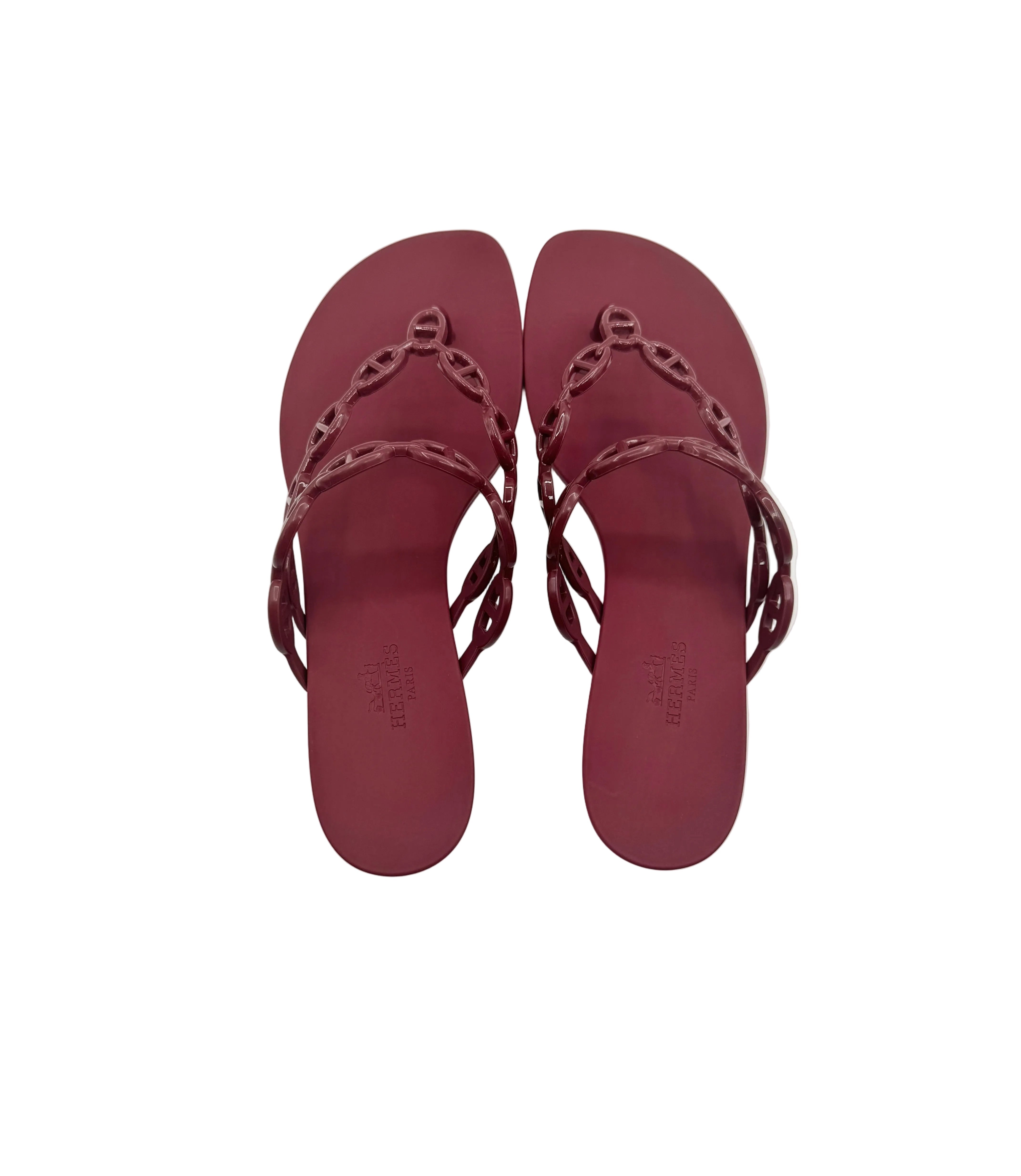 Hermès Burgundy Rouge H Island Jelly Sandals