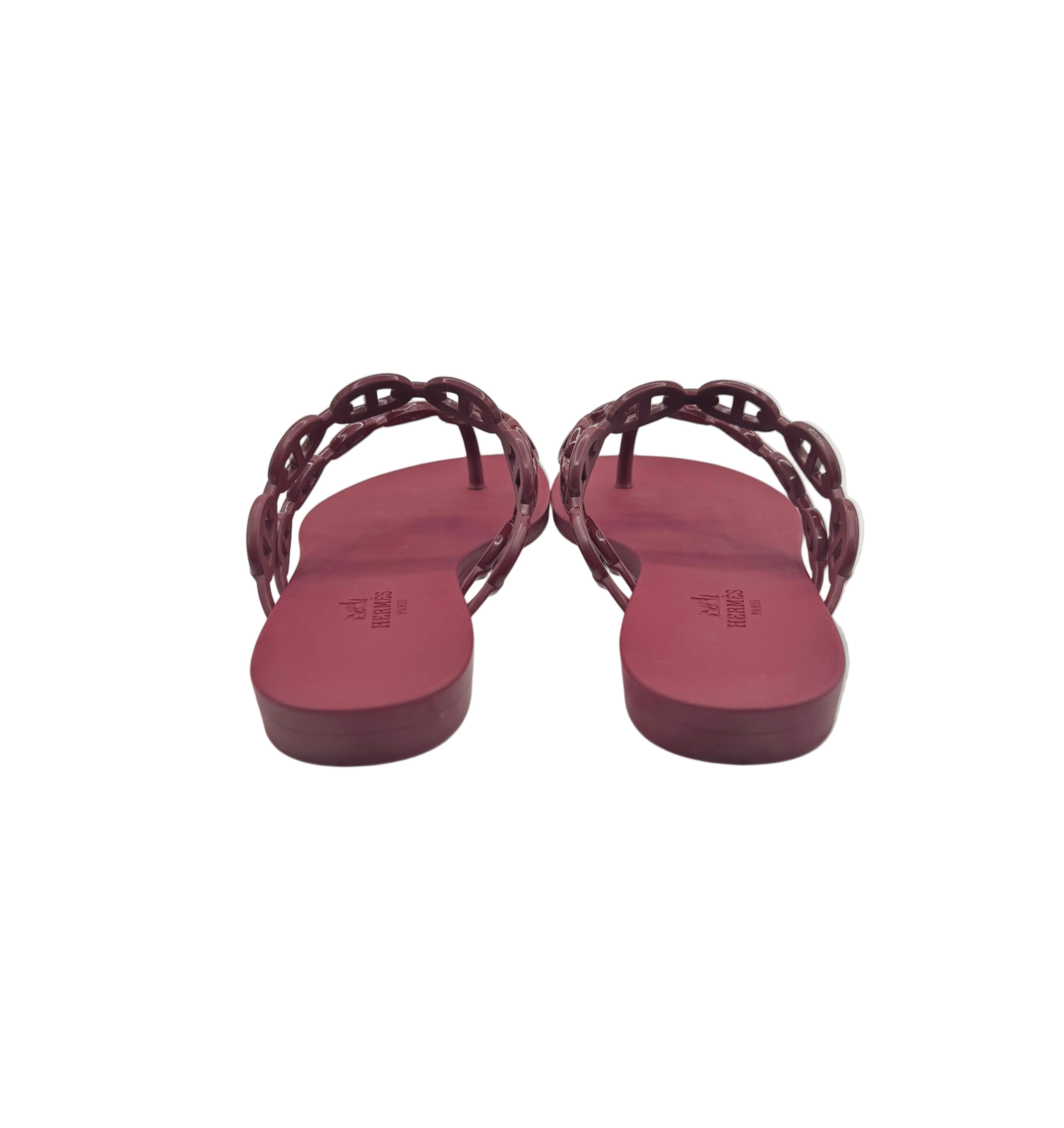 Hermès Burgundy Rouge H Island Jelly Sandals