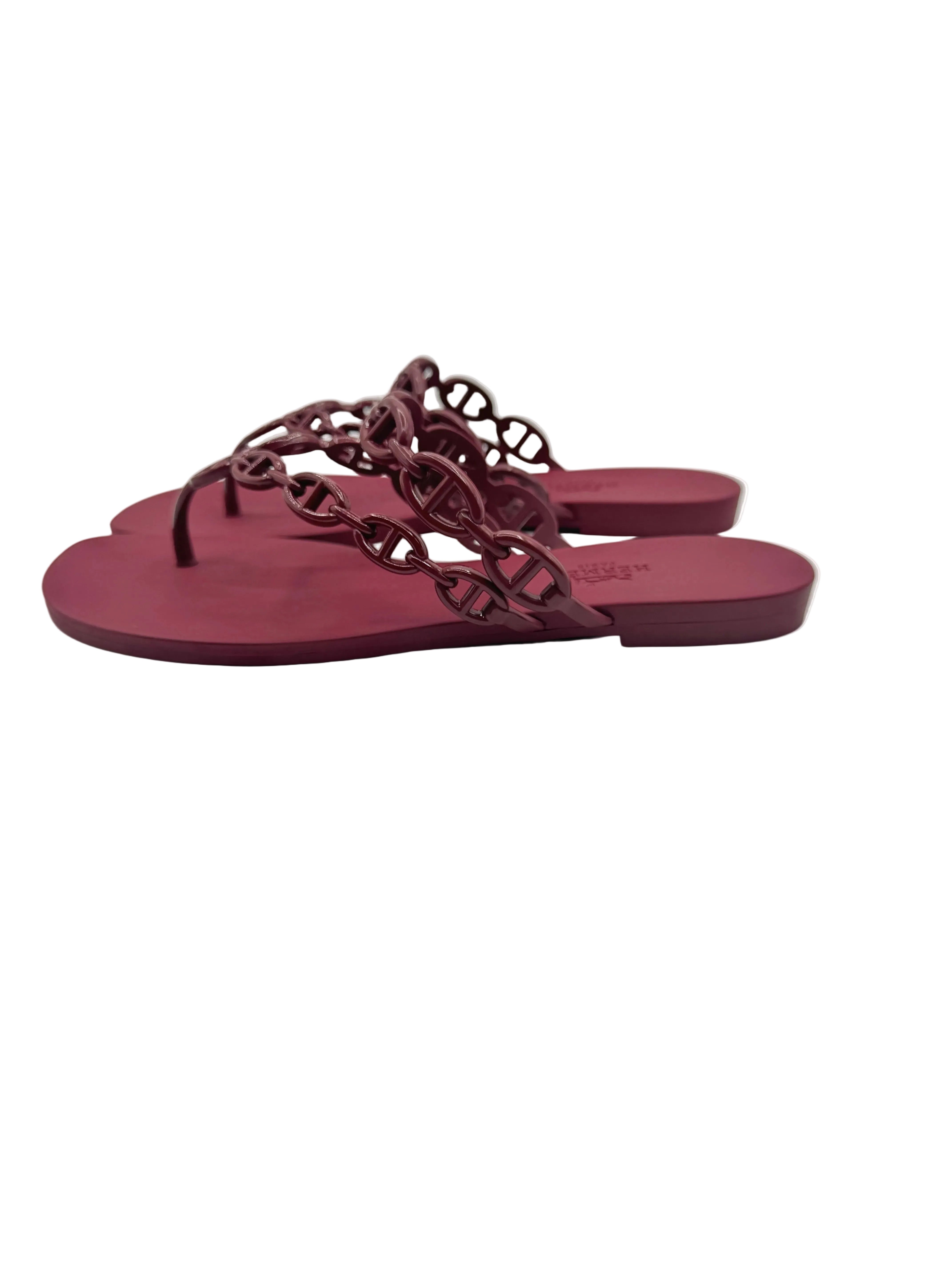 Hermès Burgundy Rouge H Island Jelly Sandals