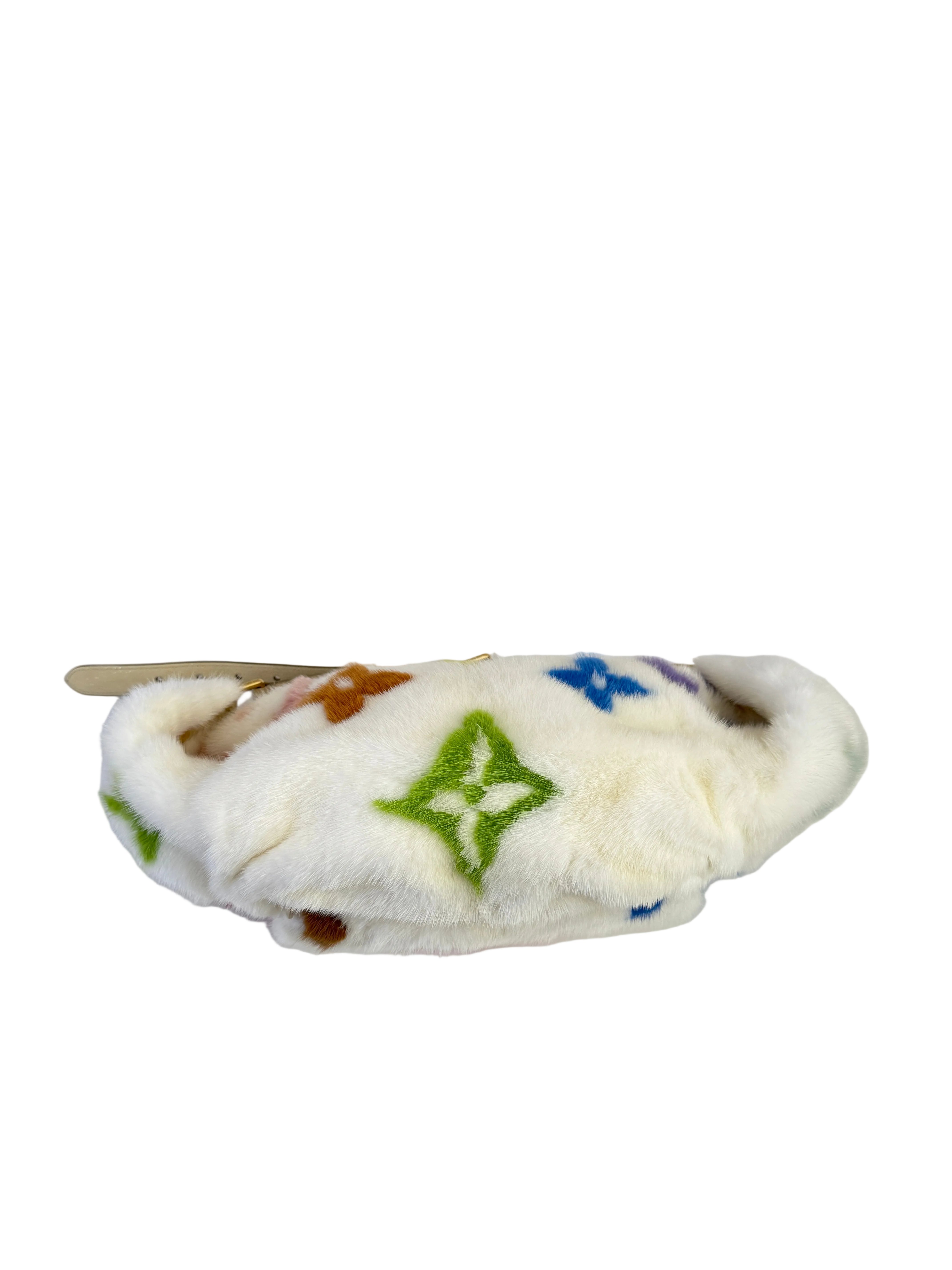 Louis Vuitton X Takashi Murakami White Mink Bumbag With Ostrich and Multicolors Monogram