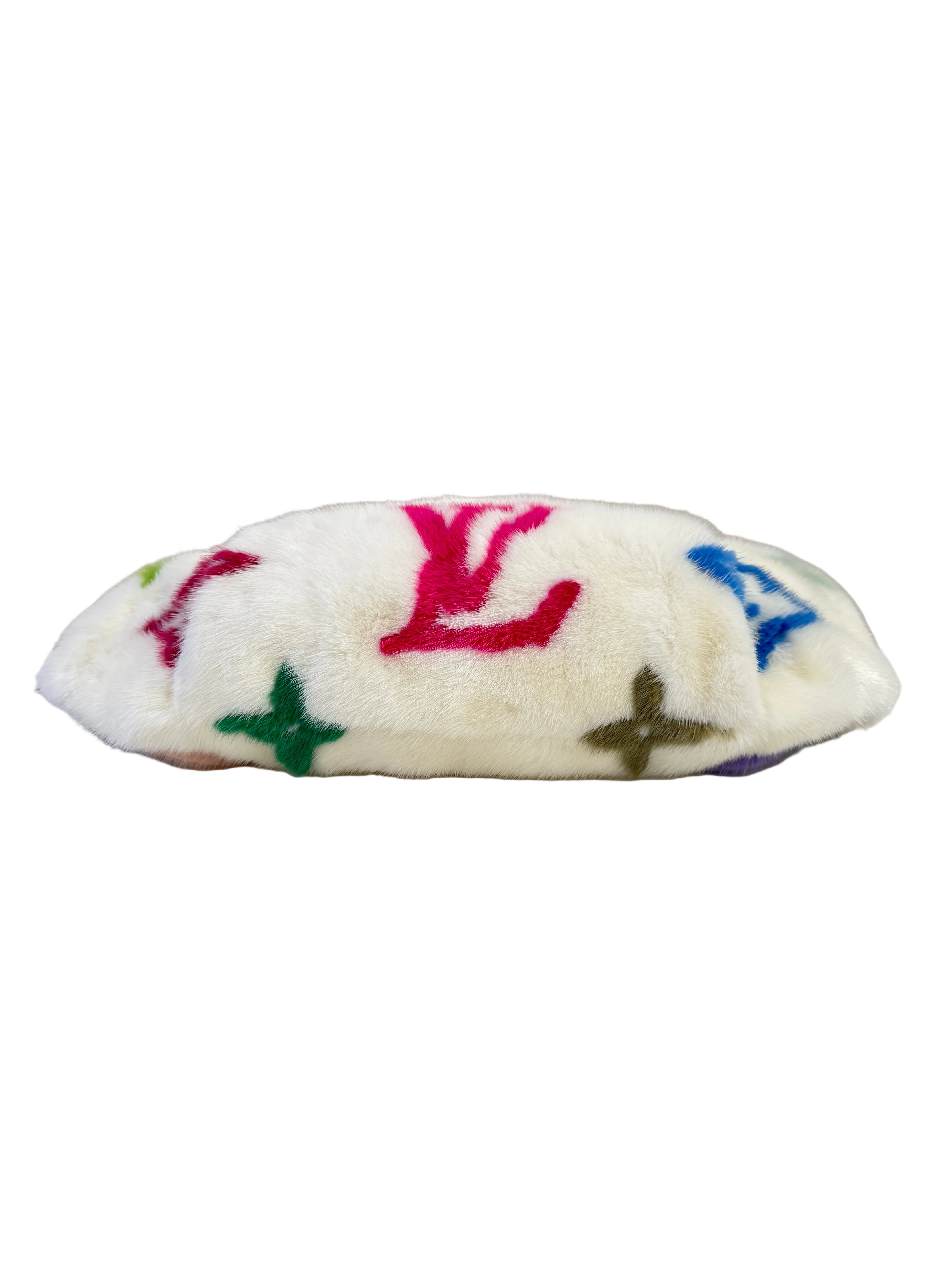 Louis Vuitton X Takashi Murakami White Mink Bumbag With Ostrich and Multicolors Monogram