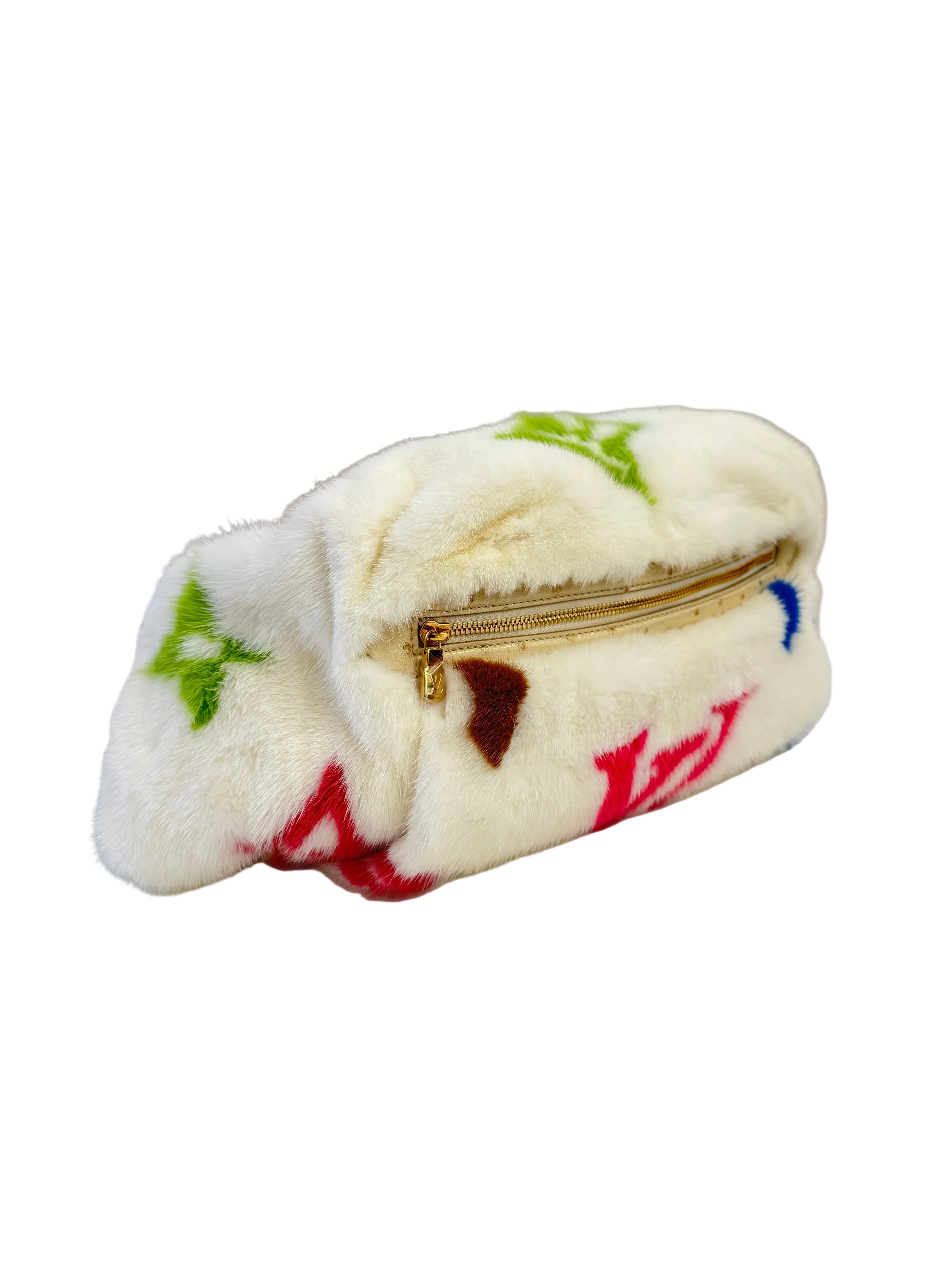 Louis Vuitton X Takashi Murakami White Mink Bumbag With Ostrich and Multicolors Monogram
