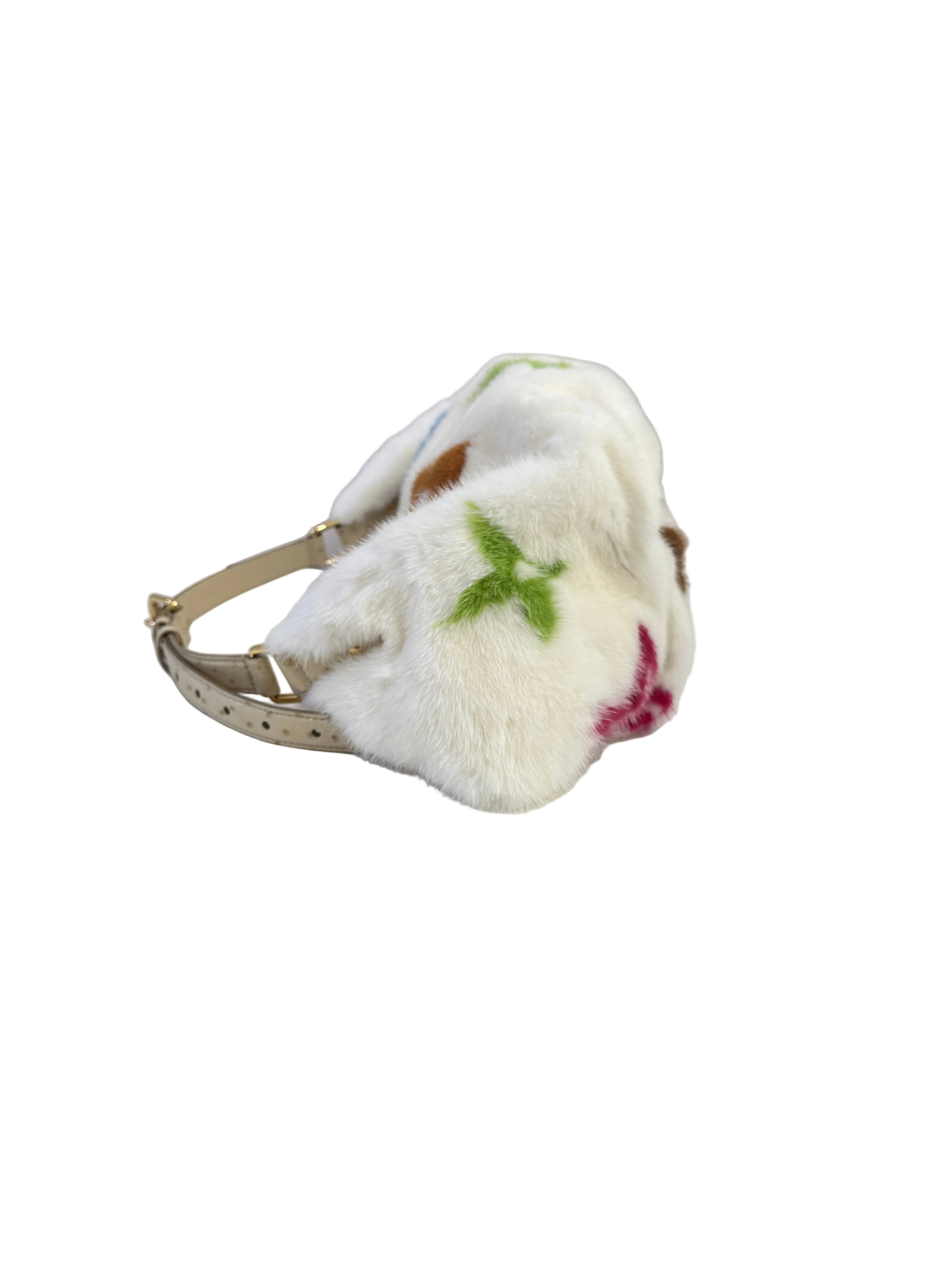 Louis Vuitton X Takashi Murakami White Mink Bumbag With Ostrich and Multicolors Monogram