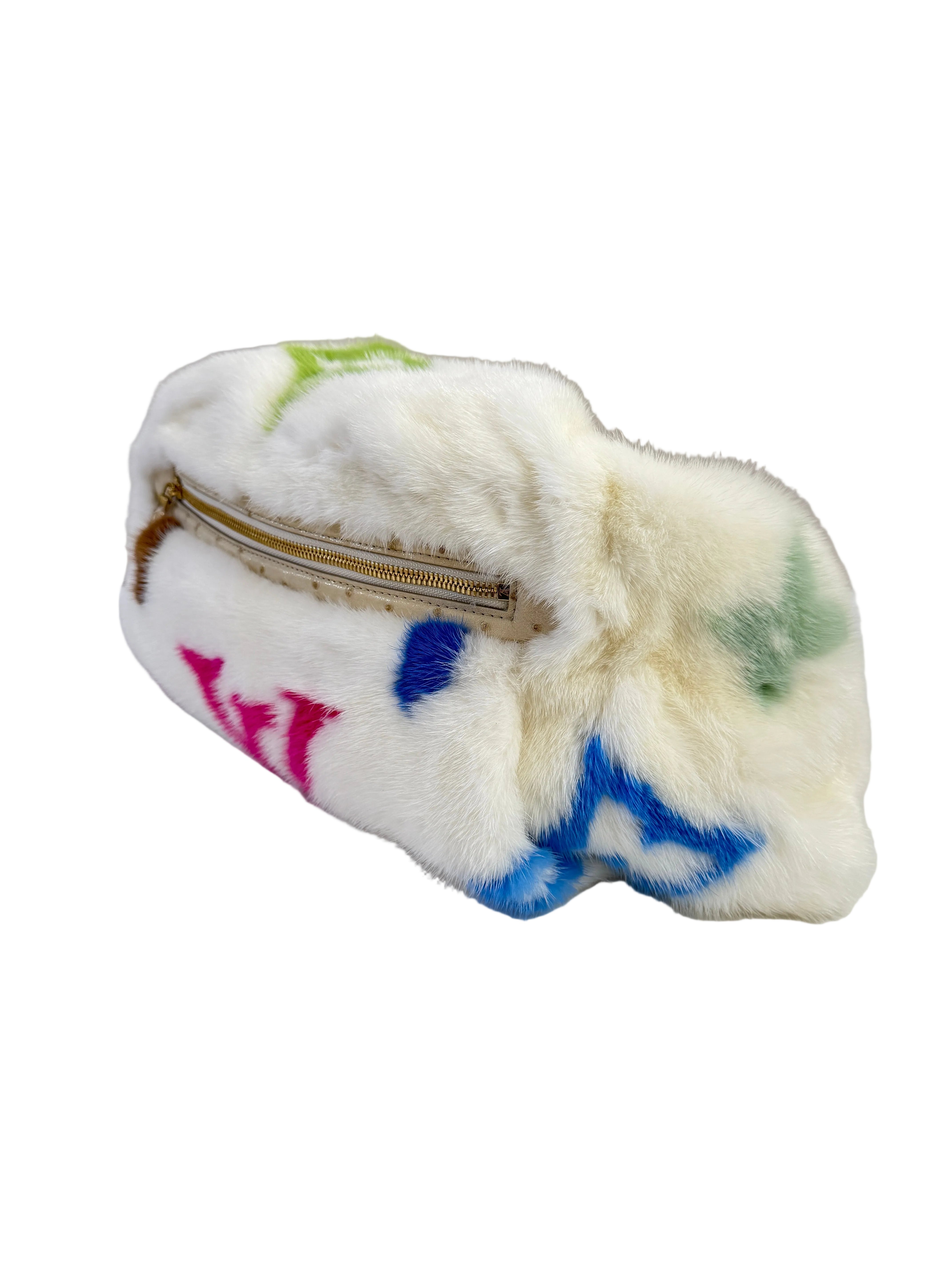 Louis Vuitton X Takashi Murakami White Mink Bumbag With Ostrich and Multicolors Monogram