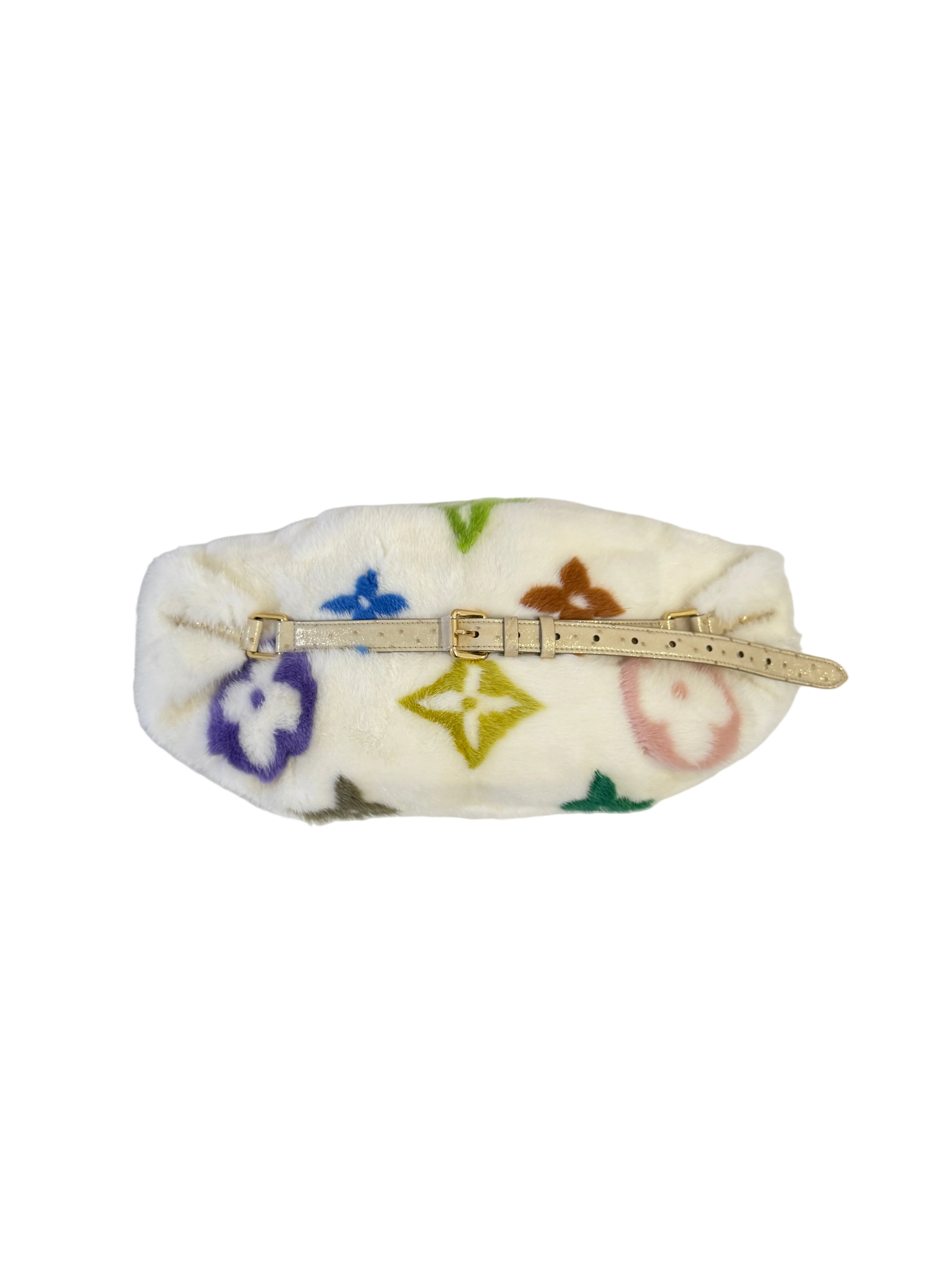 Louis Vuitton X Takashi Murakami White Mink Bumbag With Ostrich and Multicolors Monogram