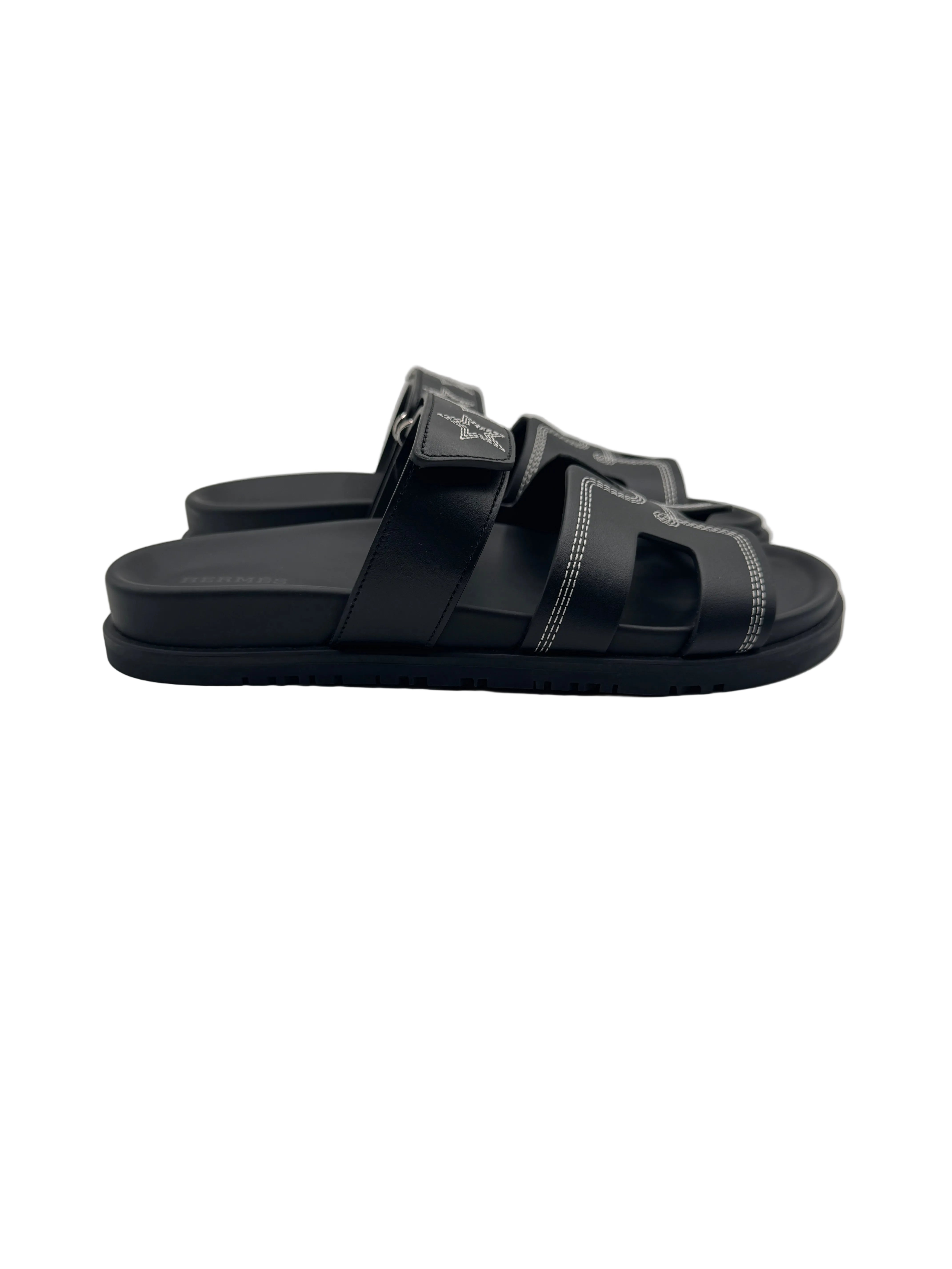 Hermès Black Chypre Sandals with Stars Embroidered
