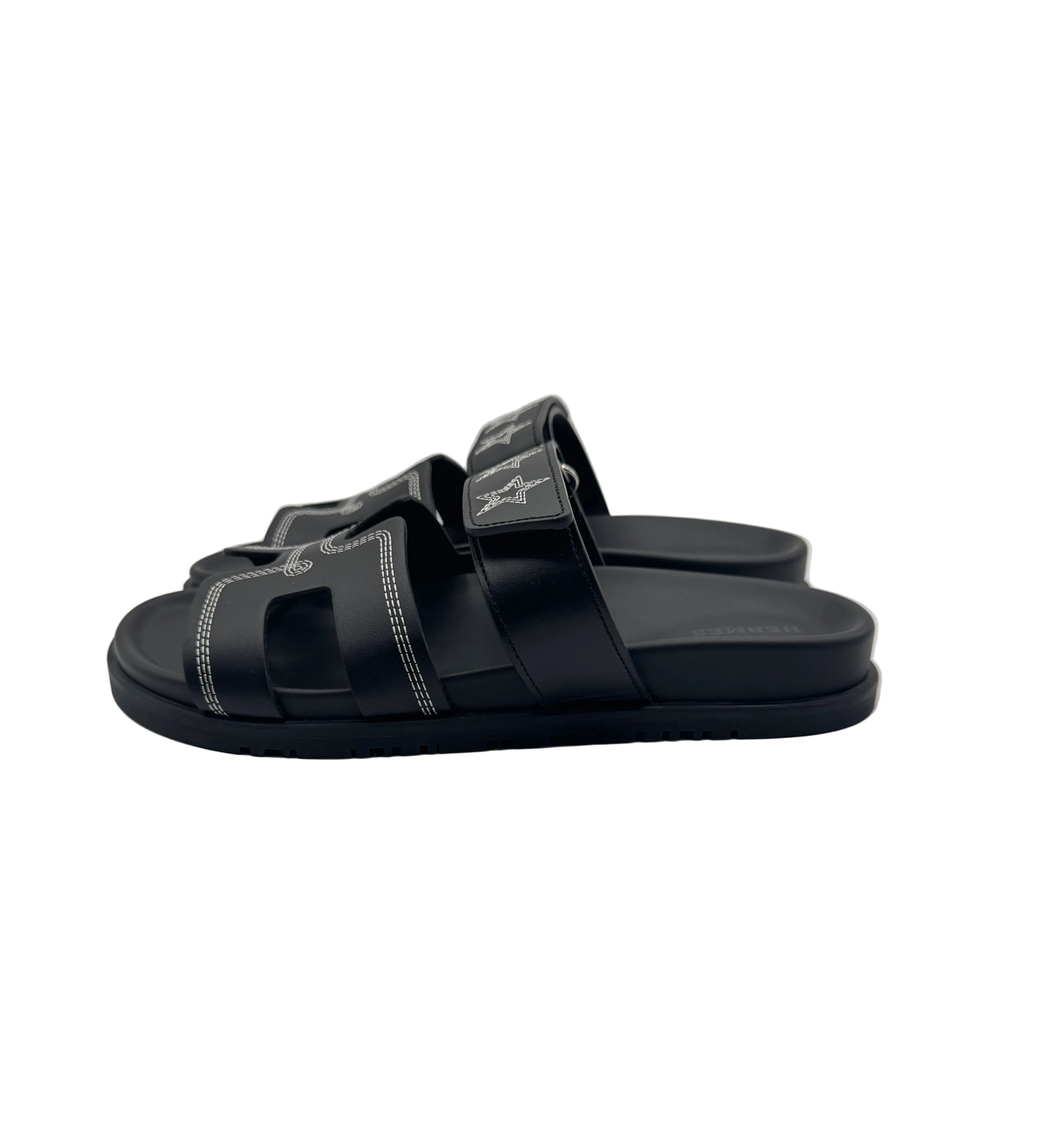 Hermès Black Chypre Sandals with Stars Embroidered