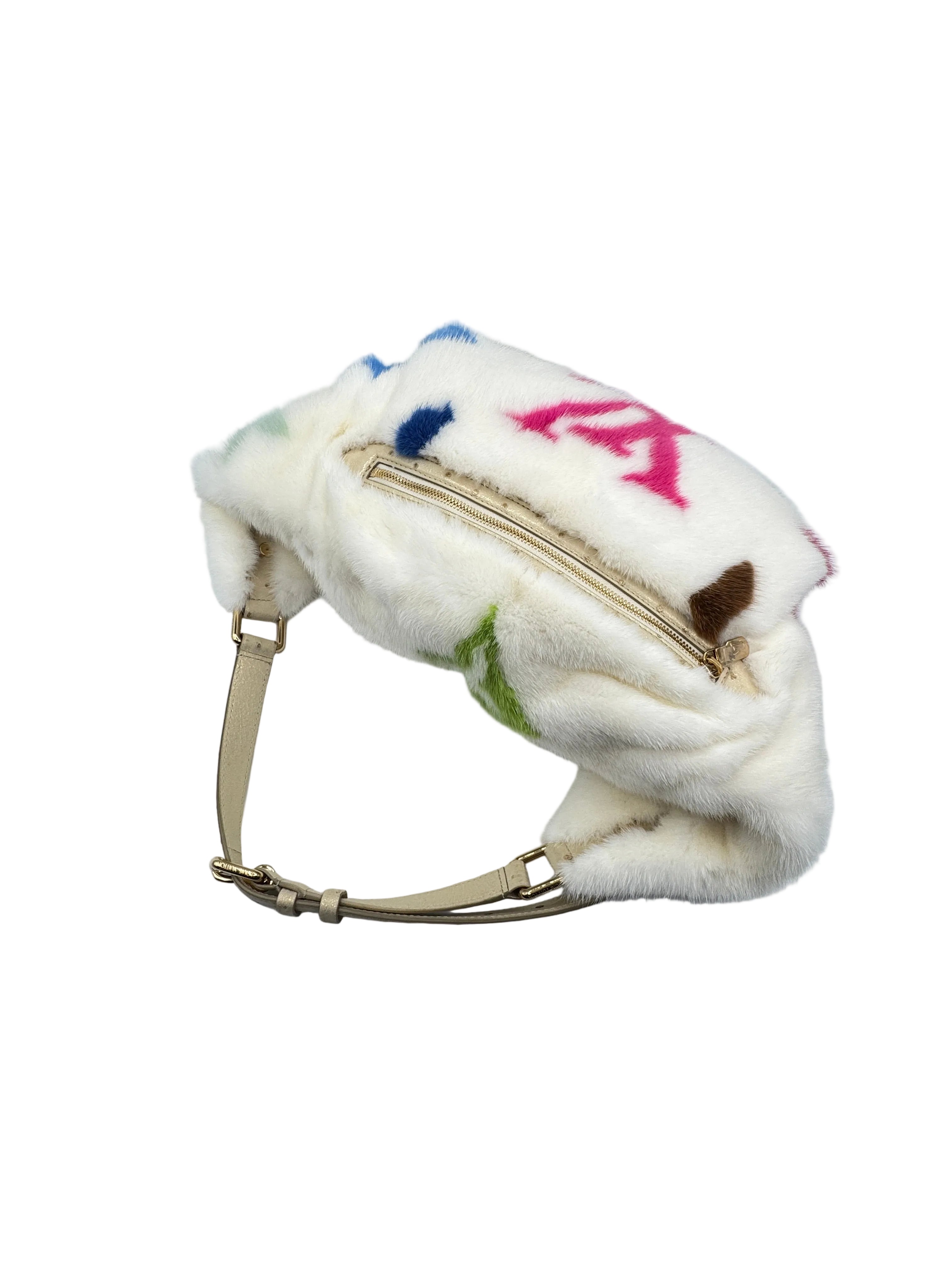 Louis Vuitton X Takashi Murakami White Mink Bumbag With Ostrich and Multicolors Monogram