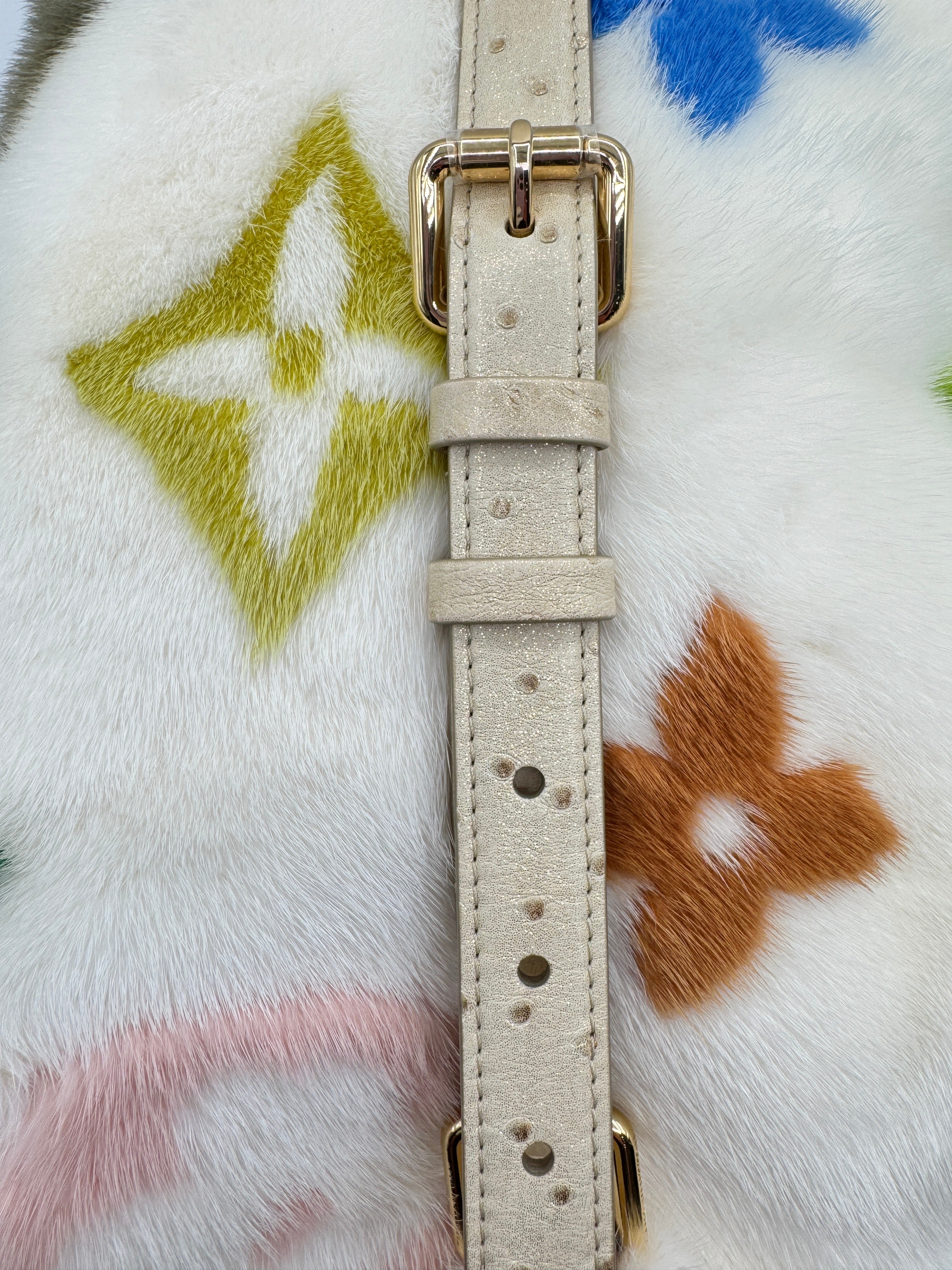 Louis Vuitton X Takashi Murakami White Mink Bumbag With Ostrich and Multicolors Monogram