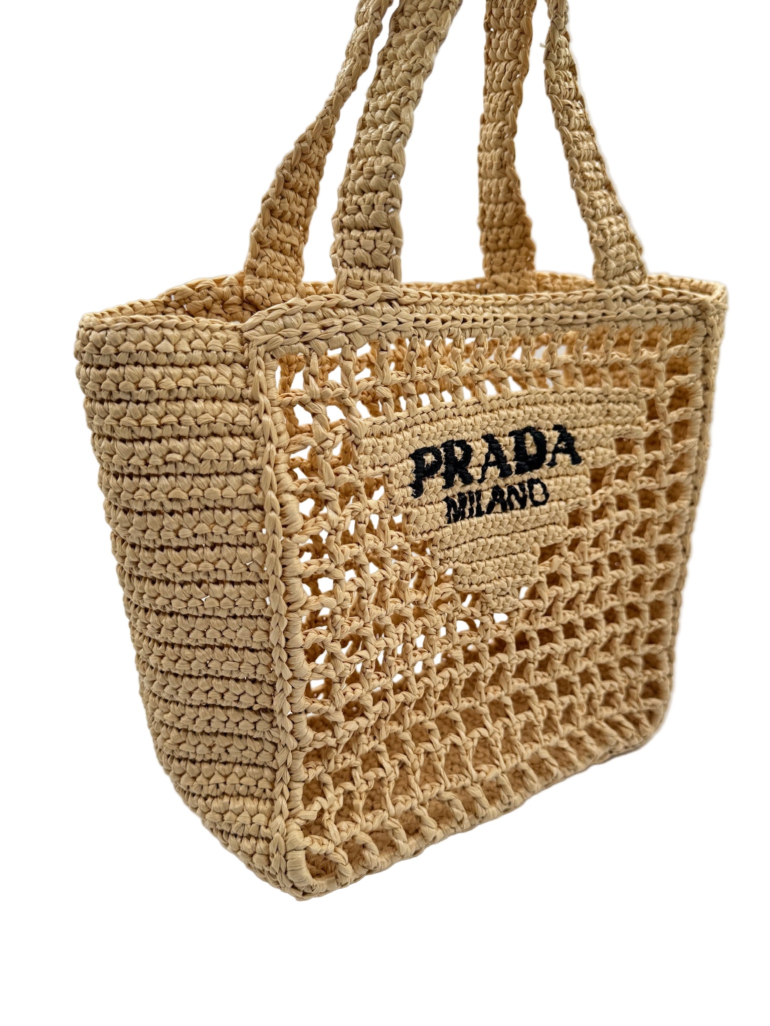 Prada Tan Raffia Crochet Small Tote bag